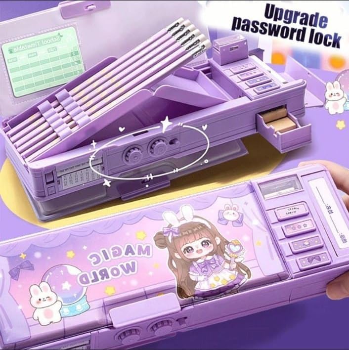 Onpalm Enterprise Multifunctional Kids Pencil Box with Magic Compass - Magnetic Locking Storage for School Supplies, Boys & Girls (Princess Theme, Password Protected) - Perfect for Classroom, Travel & Gift Giving