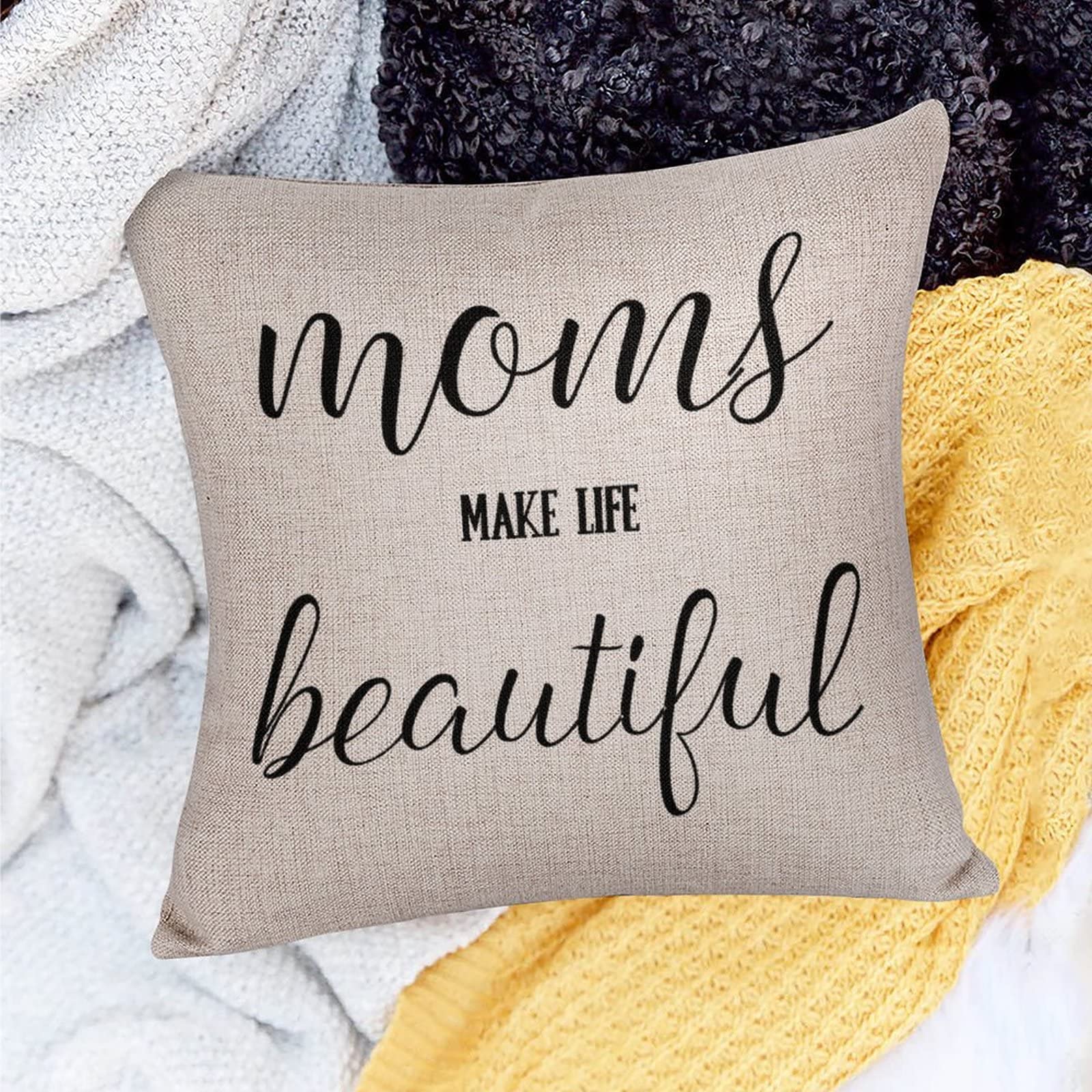 Farmhouse Decorative Throw Pillow Covers - Cozy Square Pillow Shams with Zipper Closure for Sofa, Bedroom, Bench & Chair - Perfect Gift for Mom to Make Life Beautiful | Home Decor Accent for Living Room & Nursery