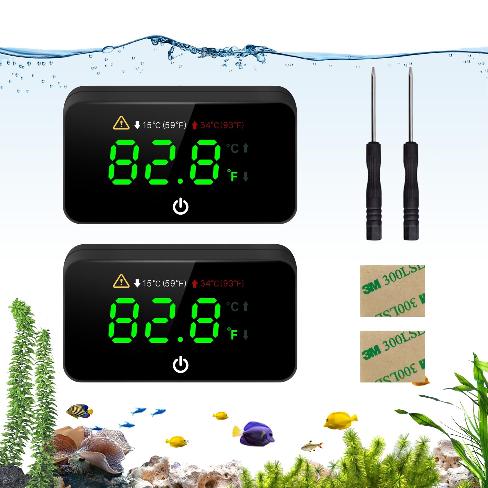 Digital Aquarium Thermometer with LED Display - for Fish Tanks & Aquariums (2-Pack)