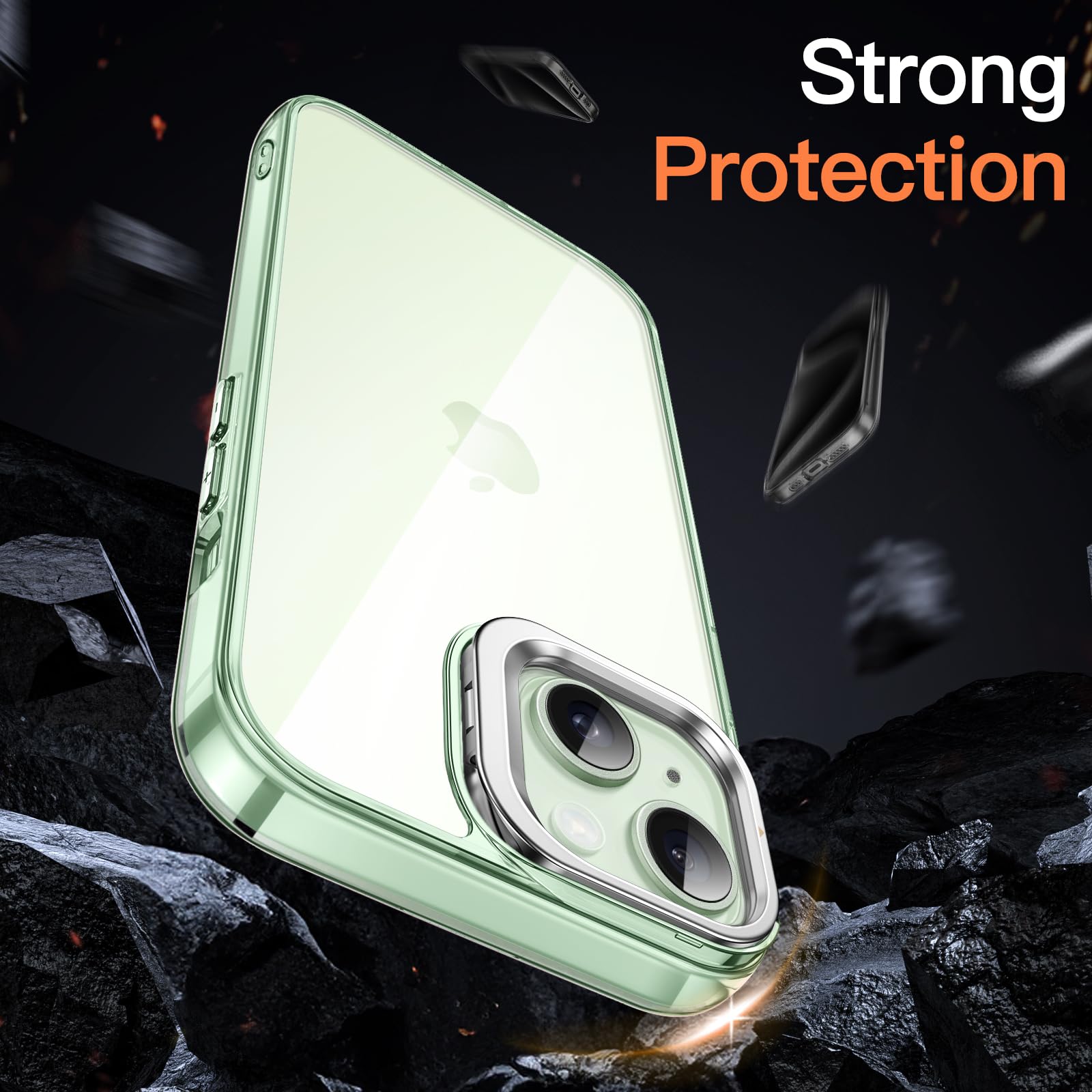JETech iPhone 15 6.1-Inch Clear Kickstand Case with Camera Ring Stand - Shockproof, Anti-Yellowing, Anti-Scratch Bumper Cover (Green) - Perfect for Work, Travel & Everyday Protection