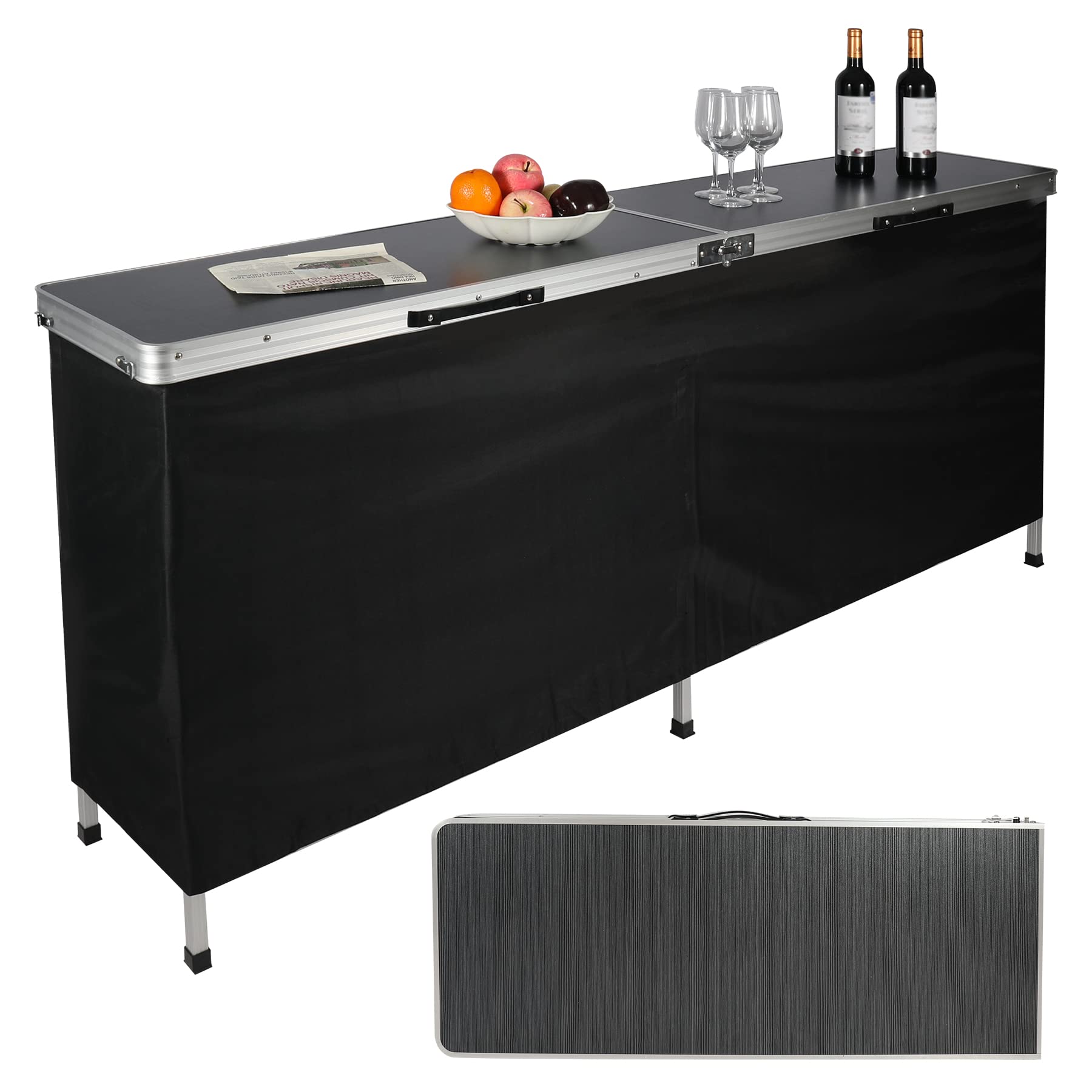 REDCAMP 78-Inch Portable Folding Bar Table - Lightweight Mobile Bartender Table with Easy Setup for Parties, Events, Camping, Trade Shows & Exhibitions (Black, 78