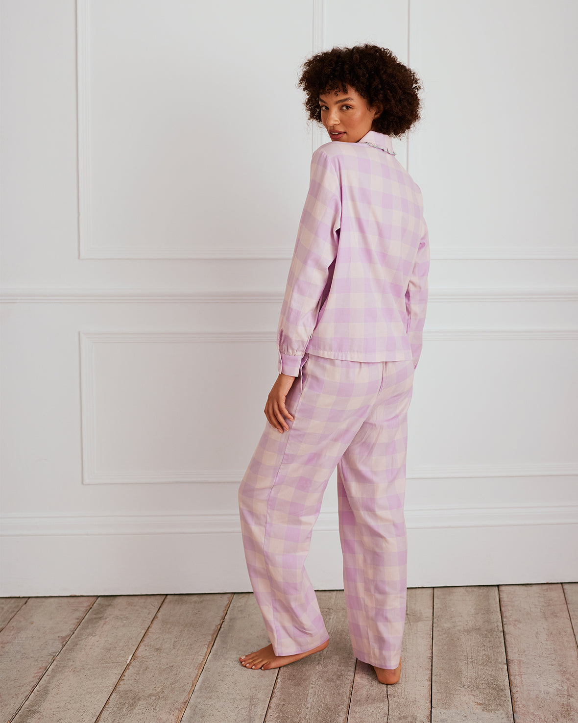 Organic Cotton Gingham Frill Long Pajama Set for Women - Soft & Comfortable Sleepwear - Perfect for Nighttime Relaxation & Lounging
