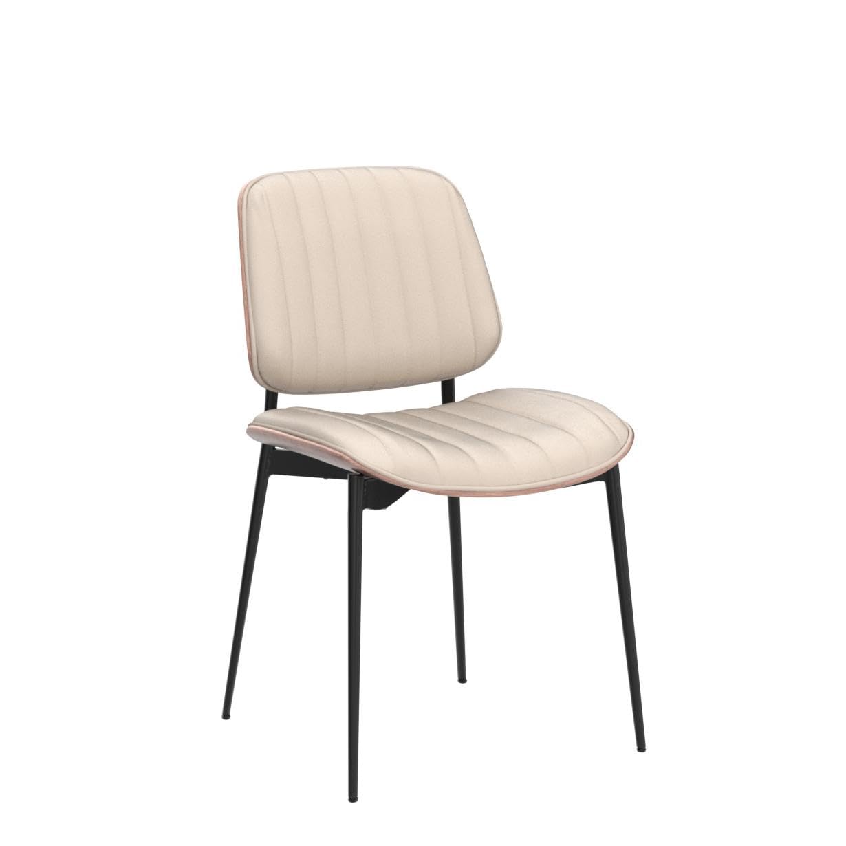 Mid Century Modern Dining Chairs Set of 2 - Retro Beige Faux Leather Upholstered Chairs with Walnut Bentwood Seat & Metal Legs - Adjustable Feet for Kitchen, Dining Room & Home Office