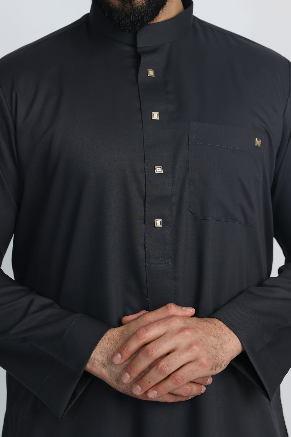 J1516 Black Saudi Collar for Men - Premium Islamic Thobe Neck Accessory - Perfect for Eid, Ramadan & Special Occasions