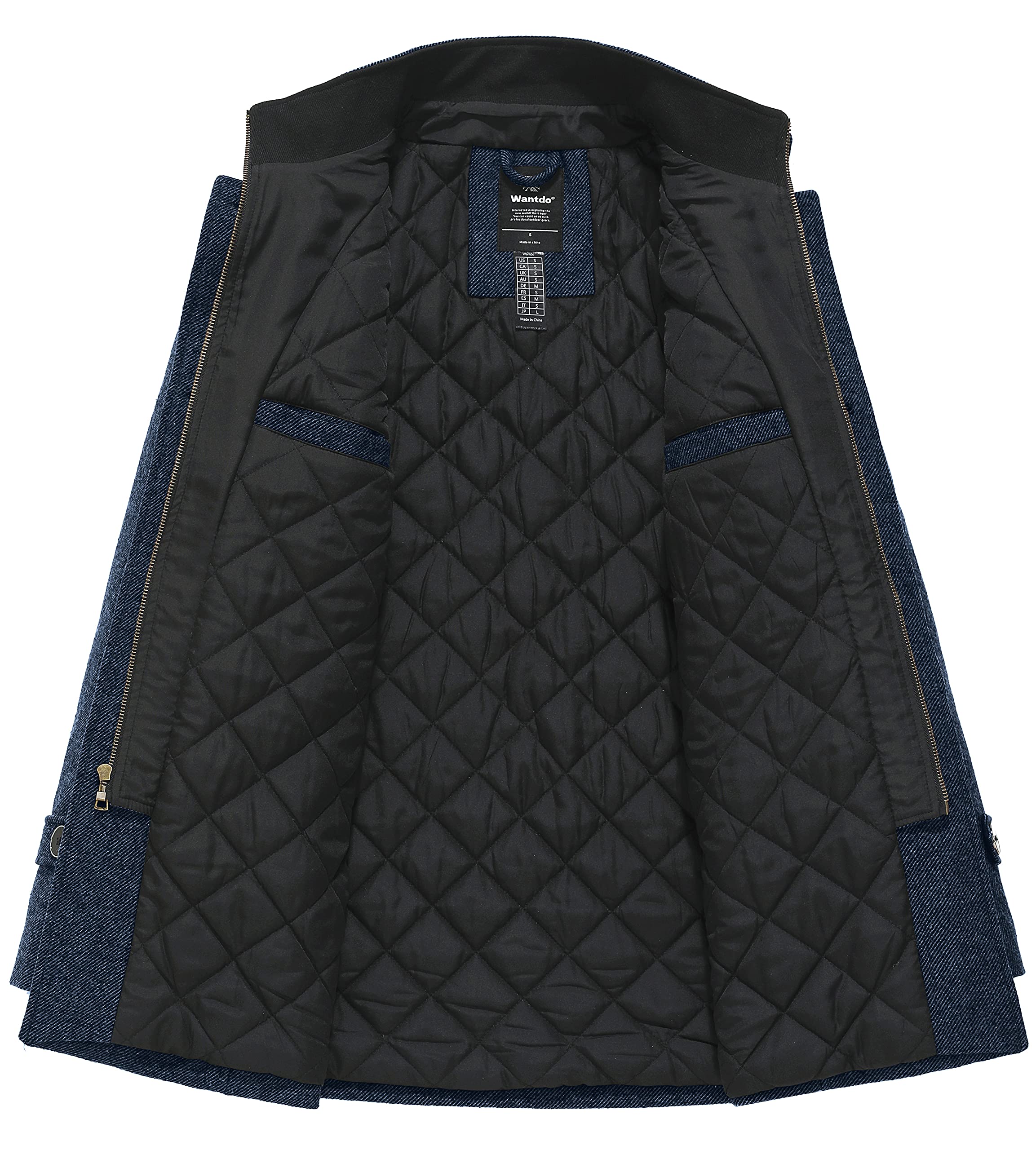 Wantdo Men's Wool Blend Jacket - Stand Collar Windproof Pea Coat for Winter Outdoor Activities | Business Casual & Travel Wear