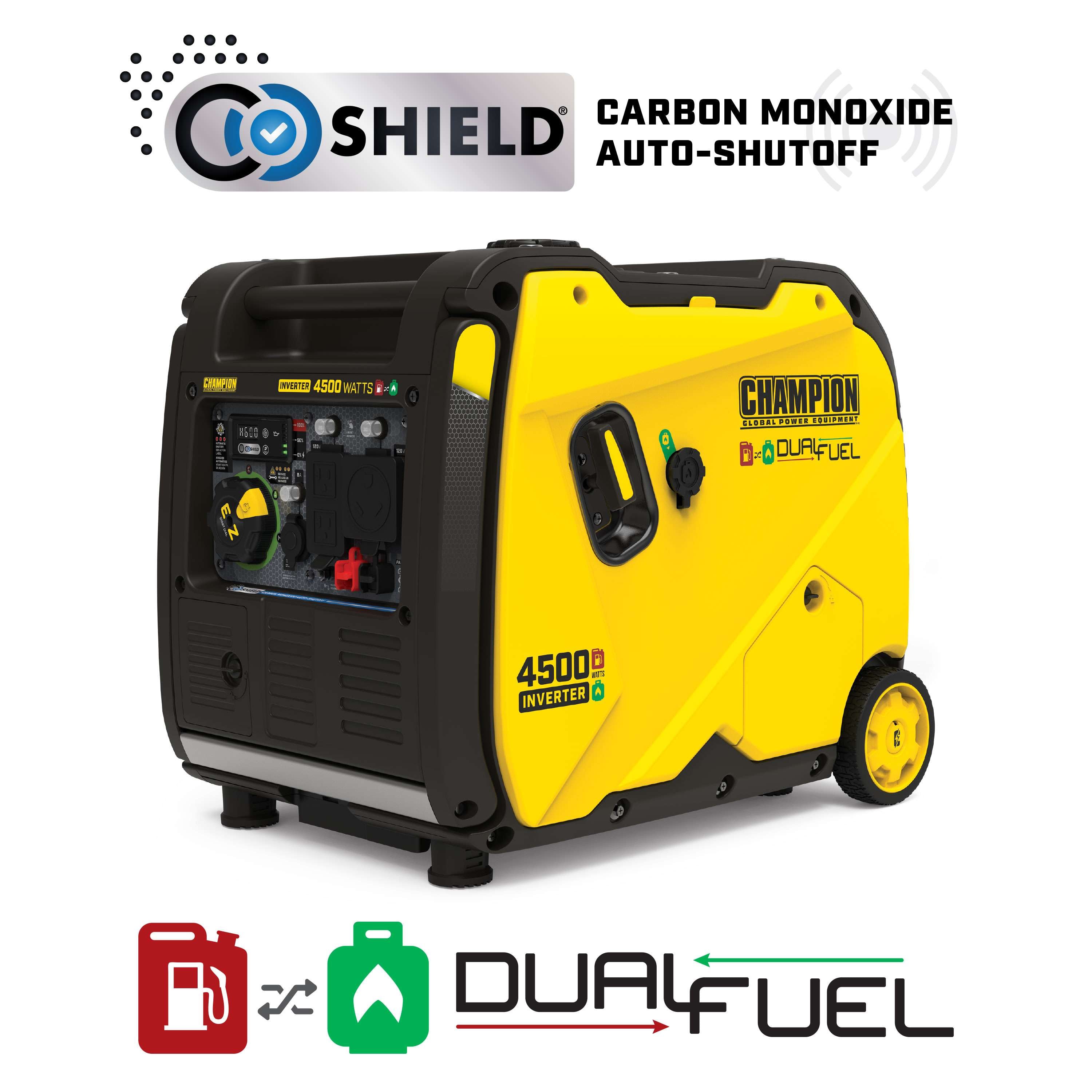 Champion 3500W/4500W Dual Fuel Inverter Generator with Electric Start & CO Shield - Portable Power for Camping, RV Trips, and Home Backup