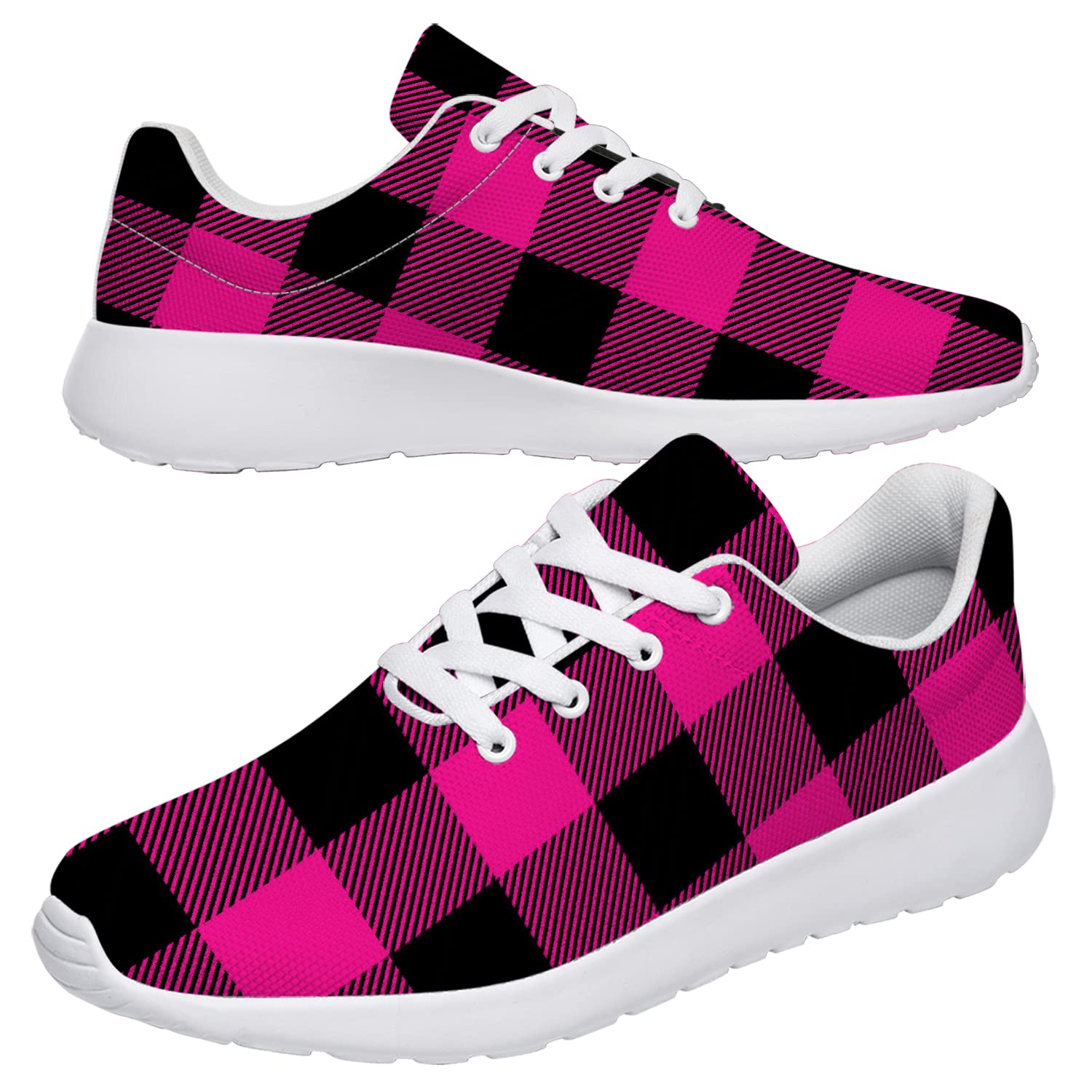 Uminder Women's Hot Pink Plaid Running Shoes - Breathable Lightweight Non-Slip Tennis Sneakers for Women & Girls (US Size 10 Women/8.5 Men, White) - Perfect for Jogging, Gym Workouts & Casual Wear