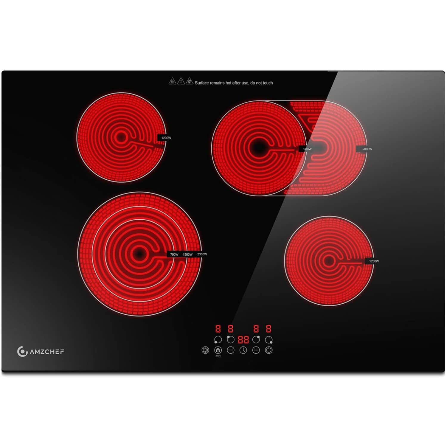 AMZCHEF 30 Inch Built-in Electric Cooktop with 4 High Power Burners - 6700W, 67HLB4T1 - Perfect for Modern Kitchens, Home Cooking & Professional Chefs