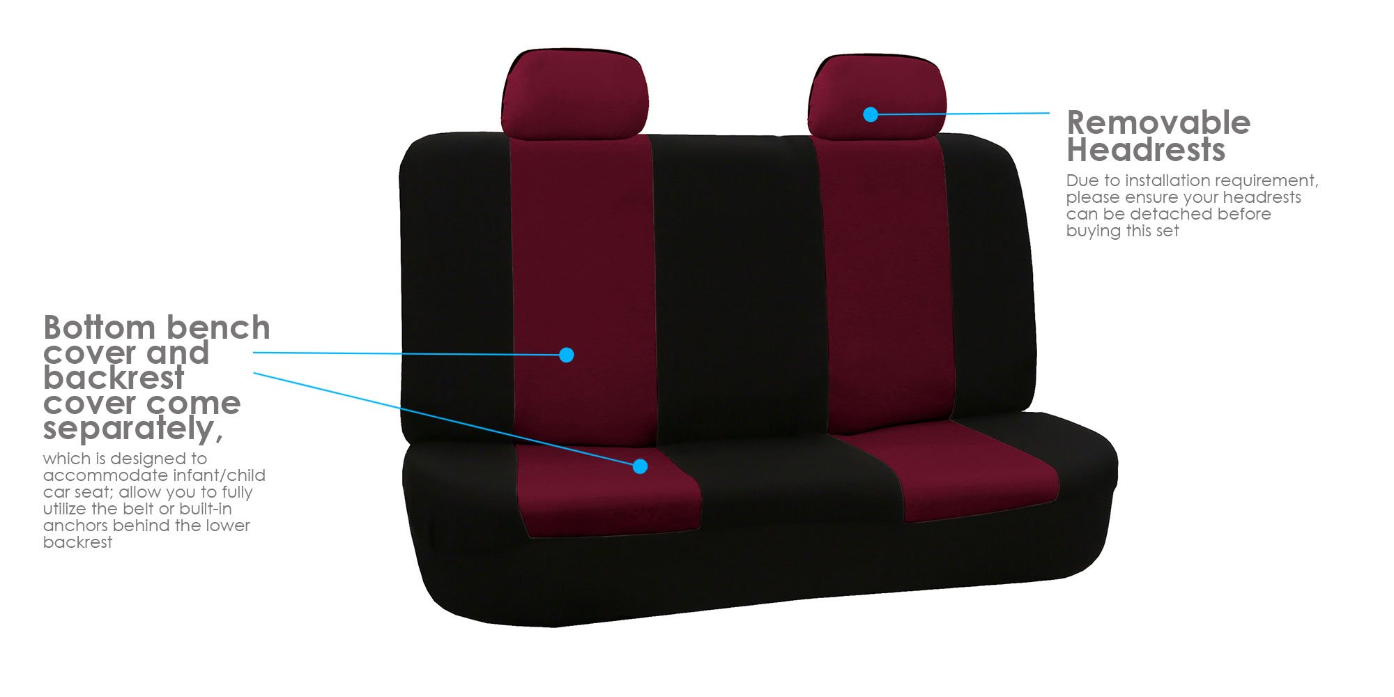 FH Group Universal Flat Cloth Car Seat Covers Full Set - Front Seats & Rear Bench, Burgundy Red, Gift Included | Perfect for Cars, Trucks & SUVs | Great for Daily Commute, Road Trips & Protecting Your Vehicle Interior