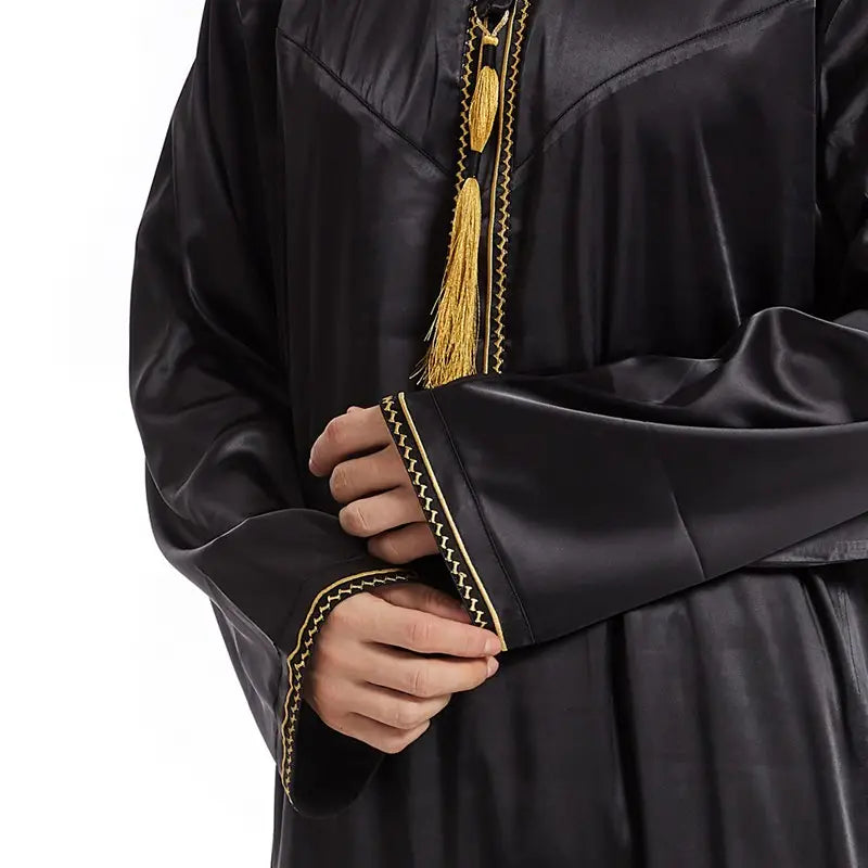 Premium Middle Eastern Arab Men's Thobe Thawb Caftan with Elegant Tassels - Perfect for Eid, Weddings & Special Occasions