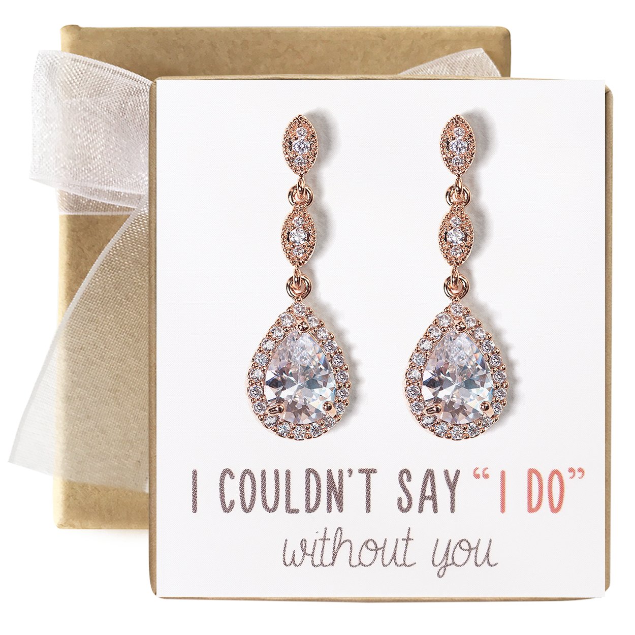 A+O Bridesmaid Earrings - Teardrop Cubic Zirconia Crystal Earrings in Silver, Gold, Rose Gold - Perfect for Weddings, Parties & Special Occasions