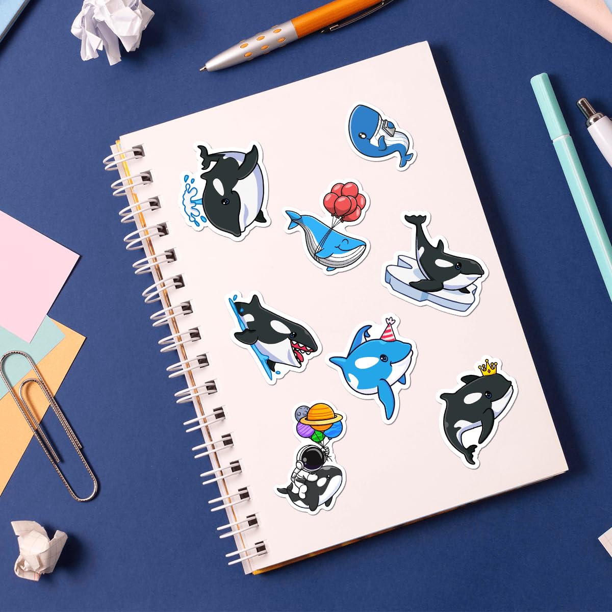 50 Pack Waterproof Orca Whale Stickers - Cute Ocean Animal Decals for Water Bottles, Laptops, Luggage & Scrapbooking - Bulk Aesthetic Vinyl Stickers for Teens, Adults & Kids - Perfect for DIY Projects, School Supplies & Travel Accessories