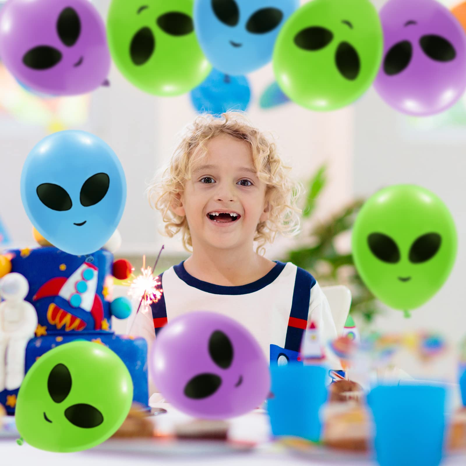 65Pcs Green Blue Purple Alien Balloons for UFO Themed Party Decorations - Latex Space Alien Balloons for Birthday, Baby Shower & Home Backdrop Decor - Perfect for Outer Space Themed Parties, Baby Showers & Home Decorations