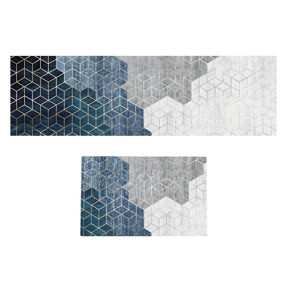 Non-Slip Kitchen Rugs Mats - Oil Resistant Floor Mats for Kitchen (40x60cm + 40x160cm) in White, Gray & Blue | Perfect for Entryway, Laundry Room & High-Traffic Areas