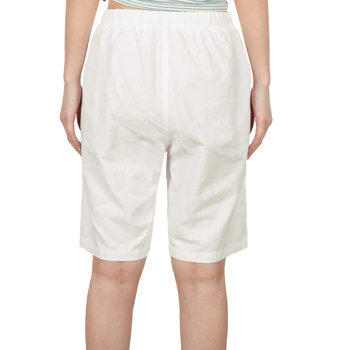 Lisskolo Women's Linen Bermuda Shorts - Elastic Waist Summer Cotton Shorts for Casual & Beach Wear