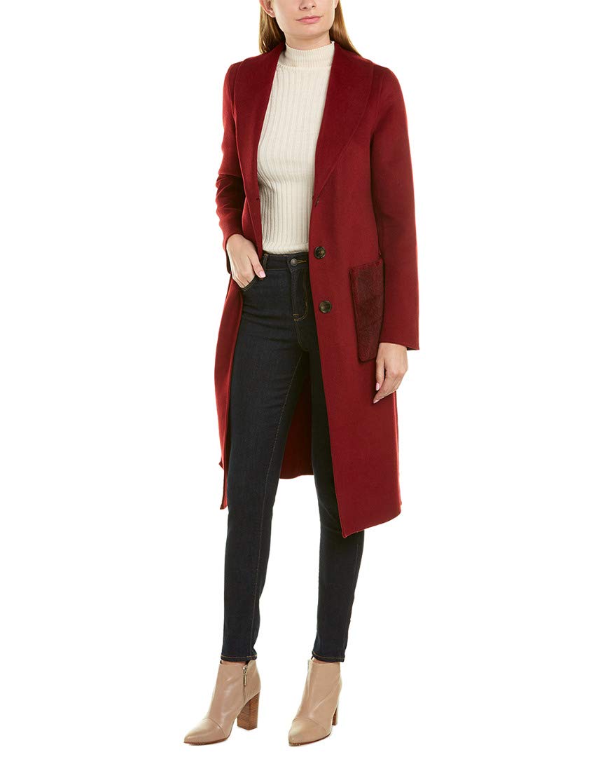 Tahari Women's Double Pocket Long Wool-Blend Coat - Medium, Red | Warm Winter Overcoat for Work, Office & Formal Occasions