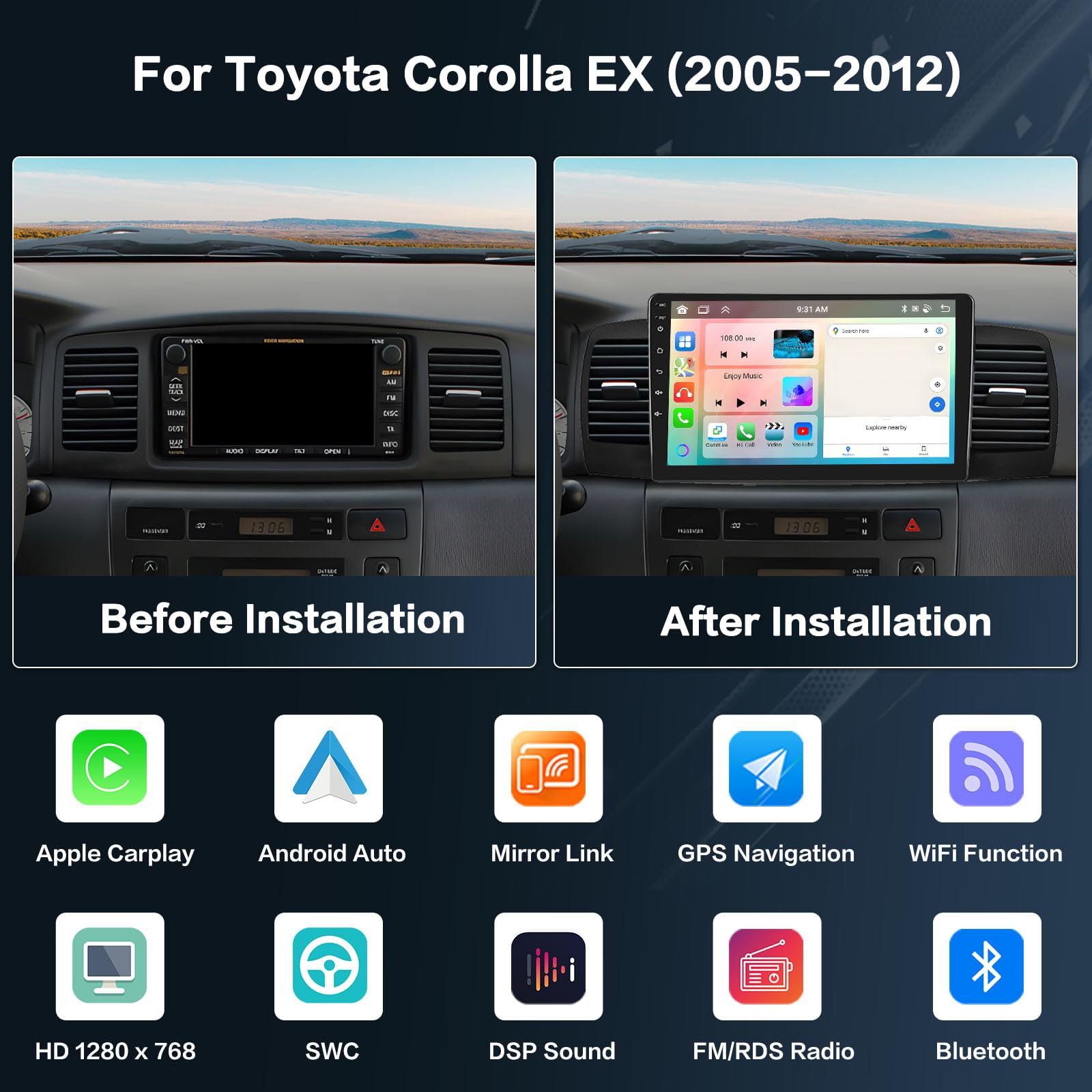 8-Core 4+64GB Android 13 Car Stereo for Toyota Corolla EX 2005-2012 | 9