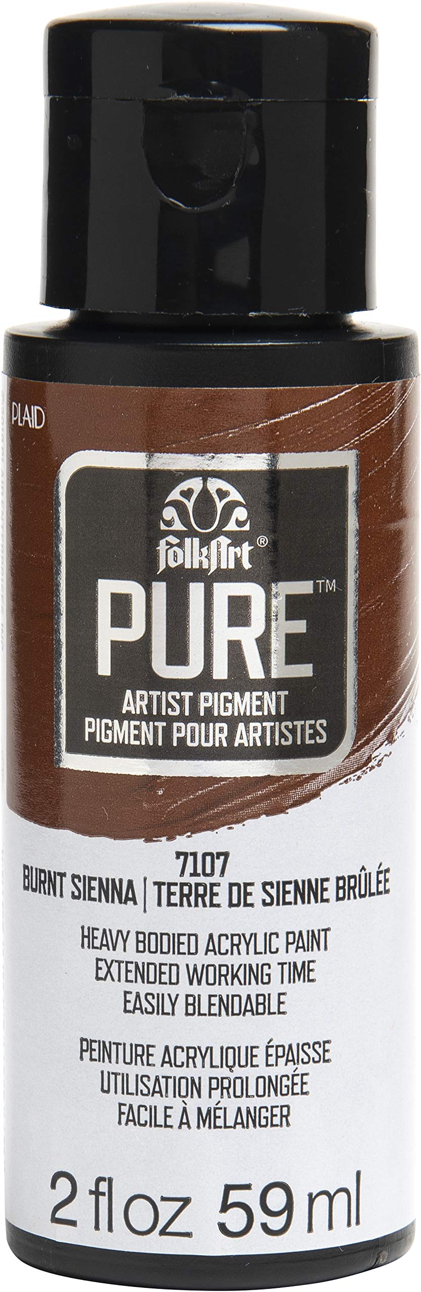 FolkArt Pure Artist Pigment Acrylic Paint - 2 oz Burnt Sienna - Professional Quality for Canvas Painting, DIY Crafts & Home Decor
