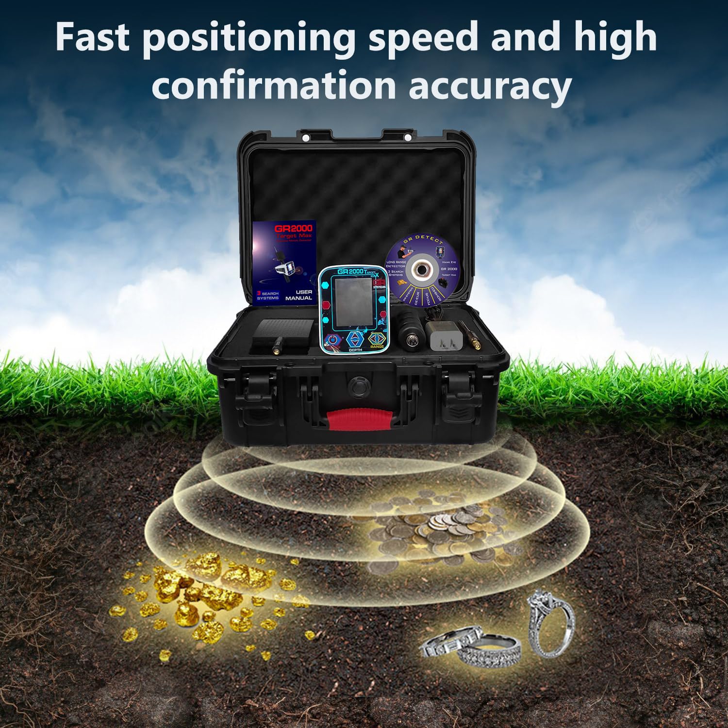 Professional GR2000 Waterproof Metal Detector for Gold, Silver, Copper & Gems - High Sensitivity Gold Finder Tool with Advanced Detection for Treasure Hunting, Jewelry & Outdoor Exploration