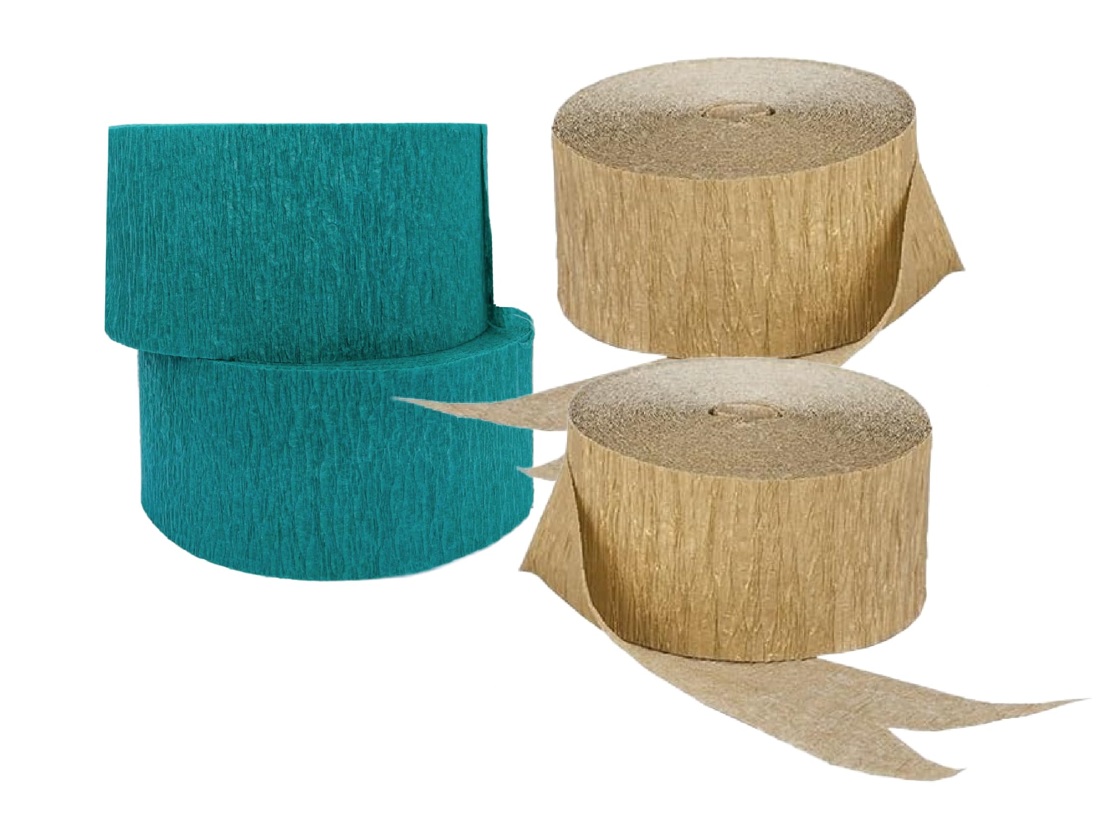 Premium Teal and Dark Metallic Gold Crepe Paper Streamers - 2 Rolls Each Color | USA Made | Perfect for Birthday Parties, Baby Showers & Wedding Decorations