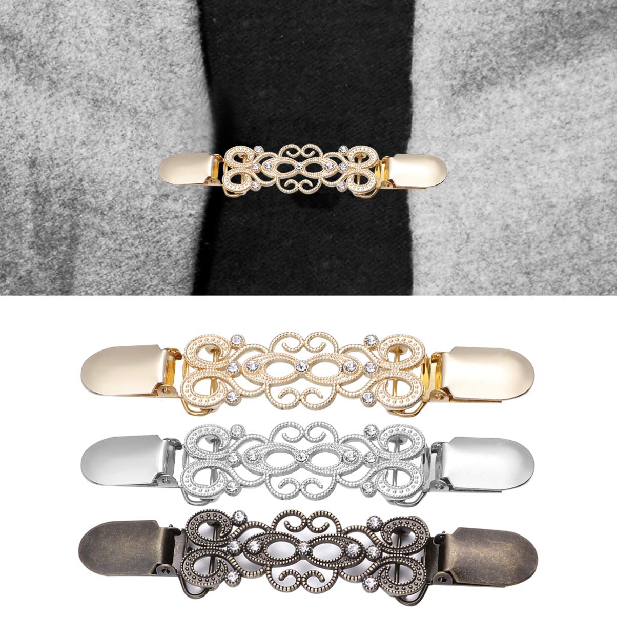 Vintage Holibanna Sweater Shawl Clips - Retro Cardigan Collar Clasps & Poncho Buckle Pins for Women | Elegant Shirt Holder Brooches for Office, Parties & Special Occasions