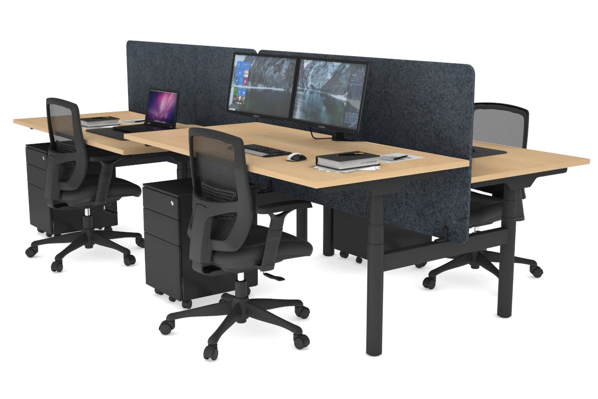 Flexi Premium Height Adjustable 4-Person H Bench Workstation - Black Frame [1400L x 800W with Cable Management] - Ideal for Office, Coworking Spaces & Home Offices