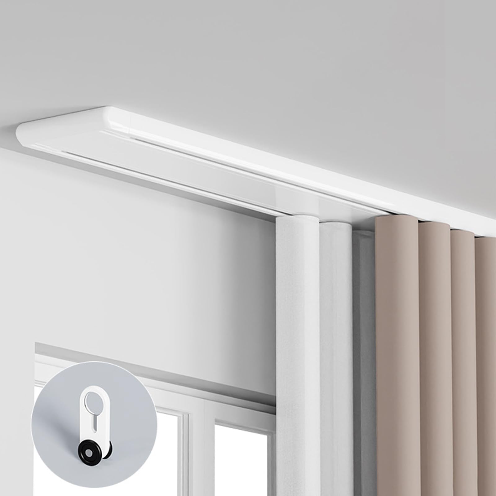 Silent Double Row Curtain Track - Heavy Duty Ceiling Mount Aluminum Alloy Rails for Living Room & Bedroom | Noise-Free Smooth Gliding | White 3m (9.9ft) Curtain Rod | Perfect for Blackout Drapes, Room Dividers & Window Treatments