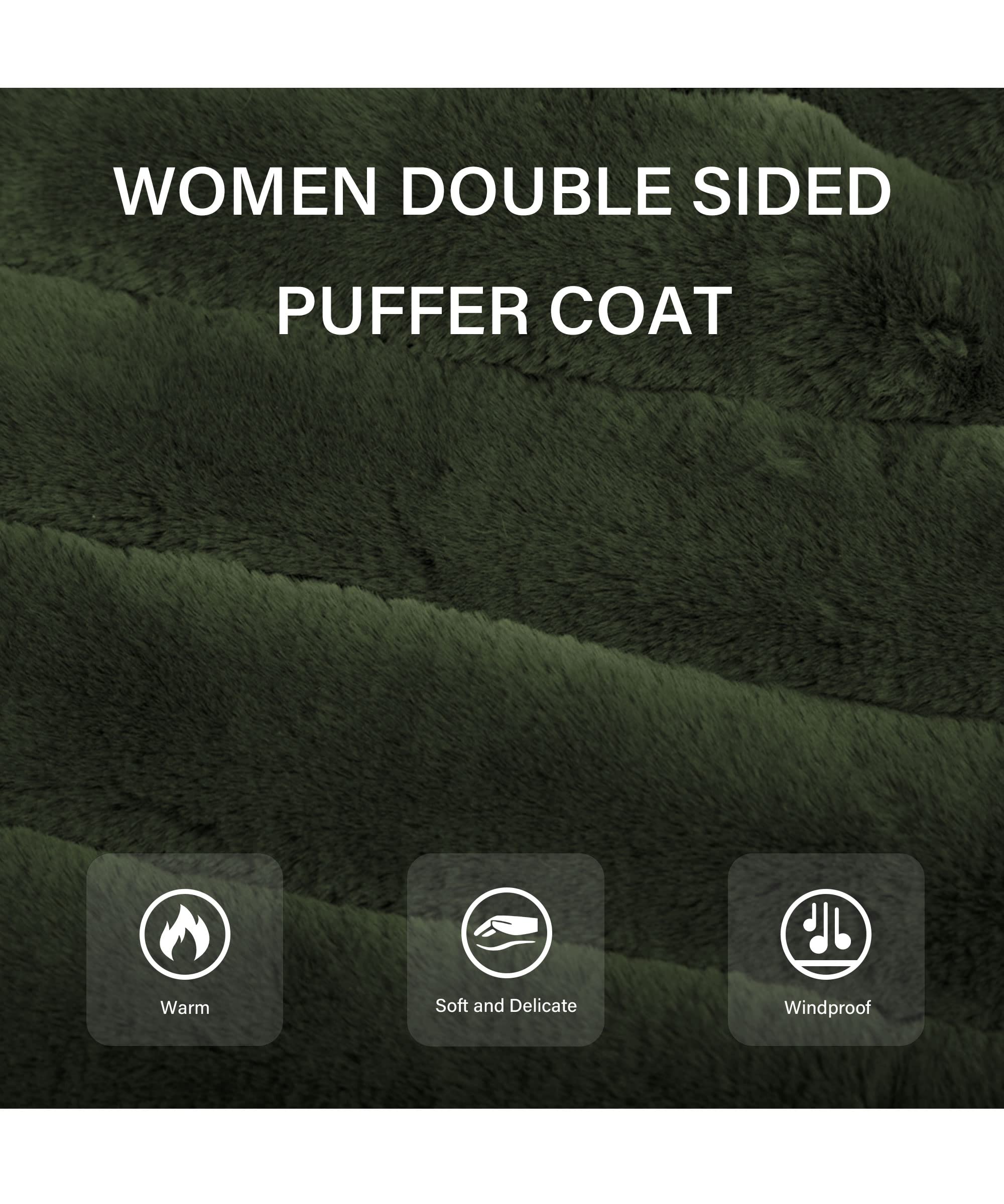 Bellivera Women's Reversible Faux Fur Jacket - Double Sided Winter Coat with Hood & Fur Collar | Warm Fashion Outerwear for Fall, Winter & Spring | Perfect for Casual Outings, Travel & Cold Weather