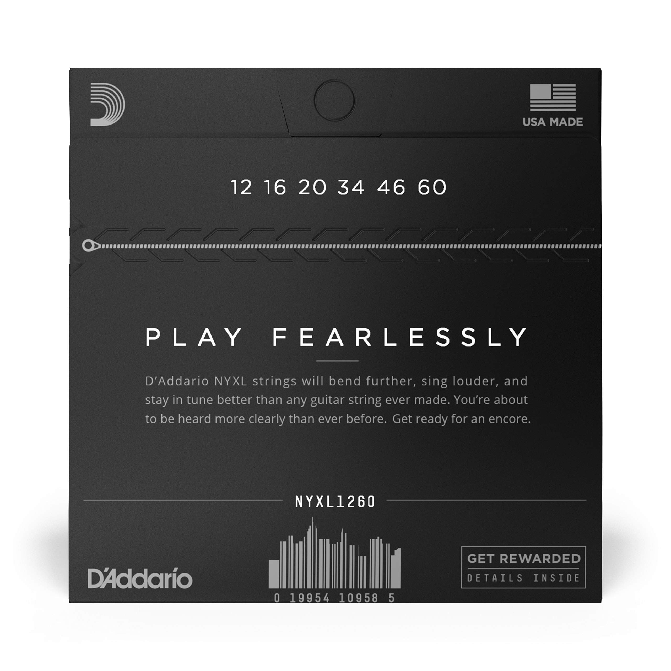D'Addario NYXL1260 Electric Guitar Strings - 12-60 Extra Heavy Gauge - Unrivaled Strength & Tuning Stability - Enhanced Mid-Range Tone - Perfect for Rock, Metal & Stage Performances