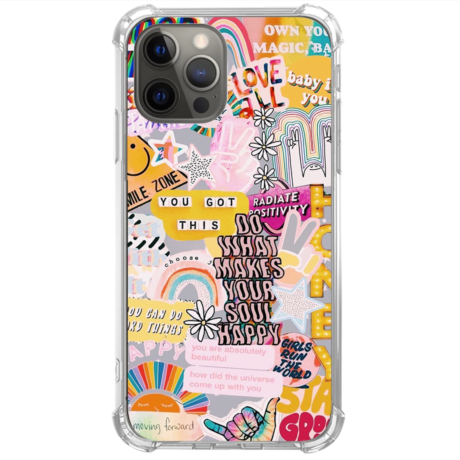 Flincloit Hippie Indie Aesthetic Positive Quotes Collage Phone Case for iPhone 12/12 Pro - Trendy Soft TPU Bumper Cover for Teen Girls | Perfect for Music Festivals, Boho Style & Everyday Protection