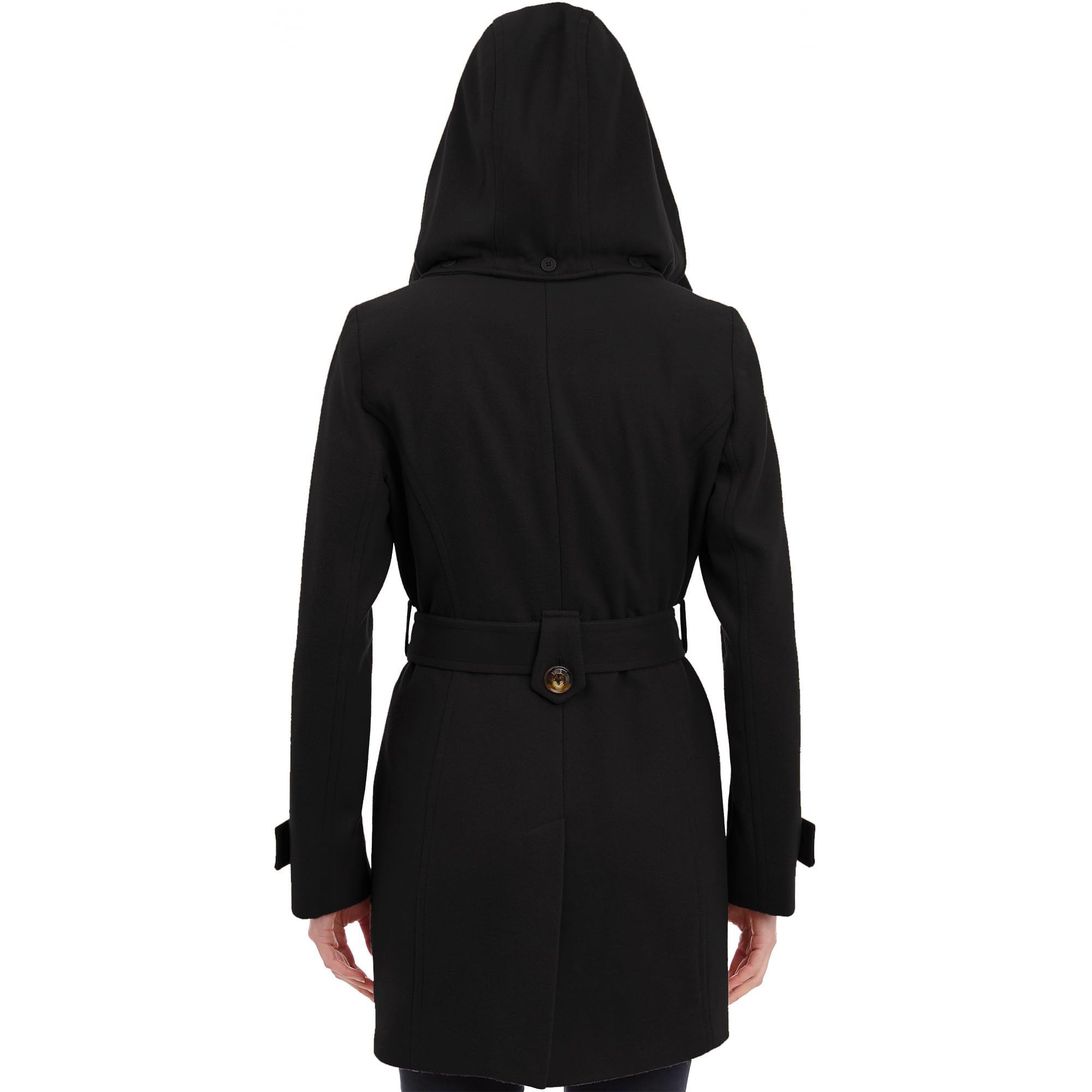 London Fog Women's Double Lapel Wool Coat with Belt - Knee Length Button Front Trench Coat for Fall & Winter Fashion, Office Wear & Outdoor Activities