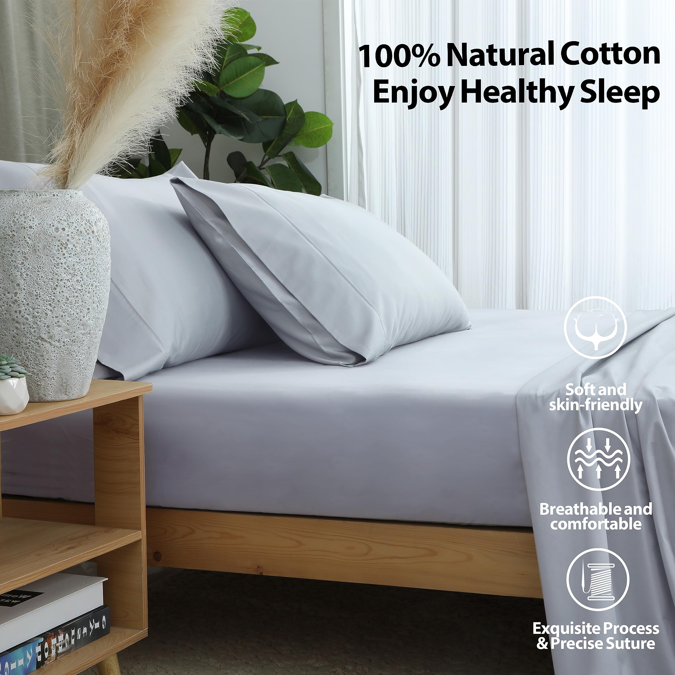 Premium 100% Egyptian Cotton 600 Thread Count Queen Size Fitted Sheet - Gray Deep Pocket (16