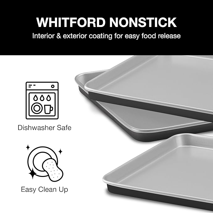 Cuisinart 3-Pack Non-Stick Large Baking Sheets - 18 x 13 Inch Cookie Sheets for Baking, Roasting & Cooking - Perfect for Cookies, Pizza, Vegetables & More