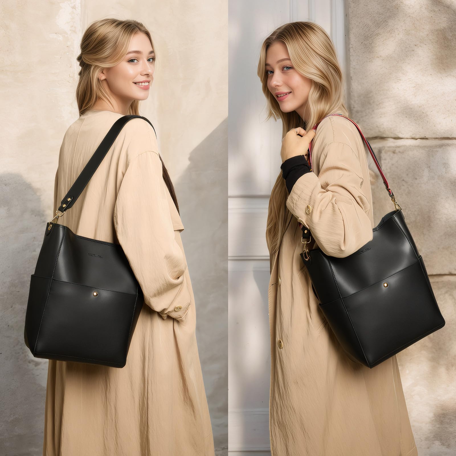BOSTANTEN Women's Genuine Leather Designer Handbags - Stylish Tote Purse & Shoulder Bucket Bag for Work, Travel & Everyday Use | Fashionable Women's Accessories