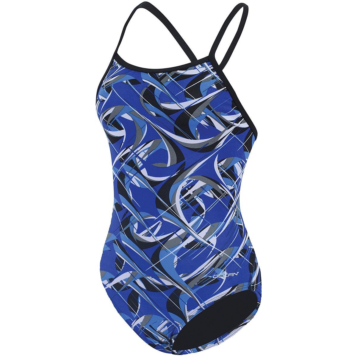 Dolfin Women's Reliance Team Print V Back One Piece Swimsuit - High Performance Training & Competition Swimwear for Women - Perfect for Lap Swimming, Water Aerobics and Beach Vacations