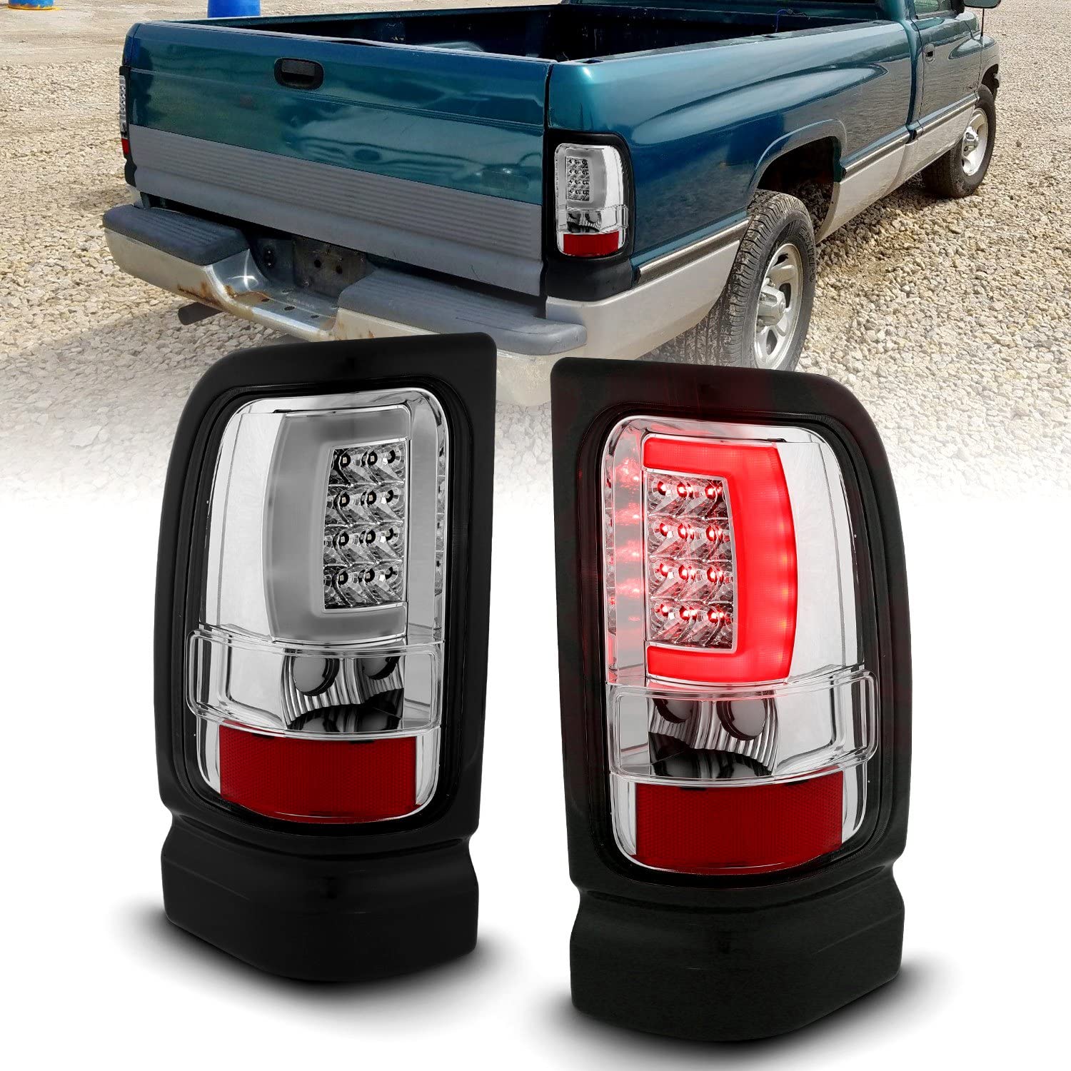 ANZO 311341 Chrome Plank Style Fiber Optic LED Tail Lights - Compatible with [Vehicle Model] - Durable & Bright LED Brake Lights - Perfect for Night Driving & Car Customization