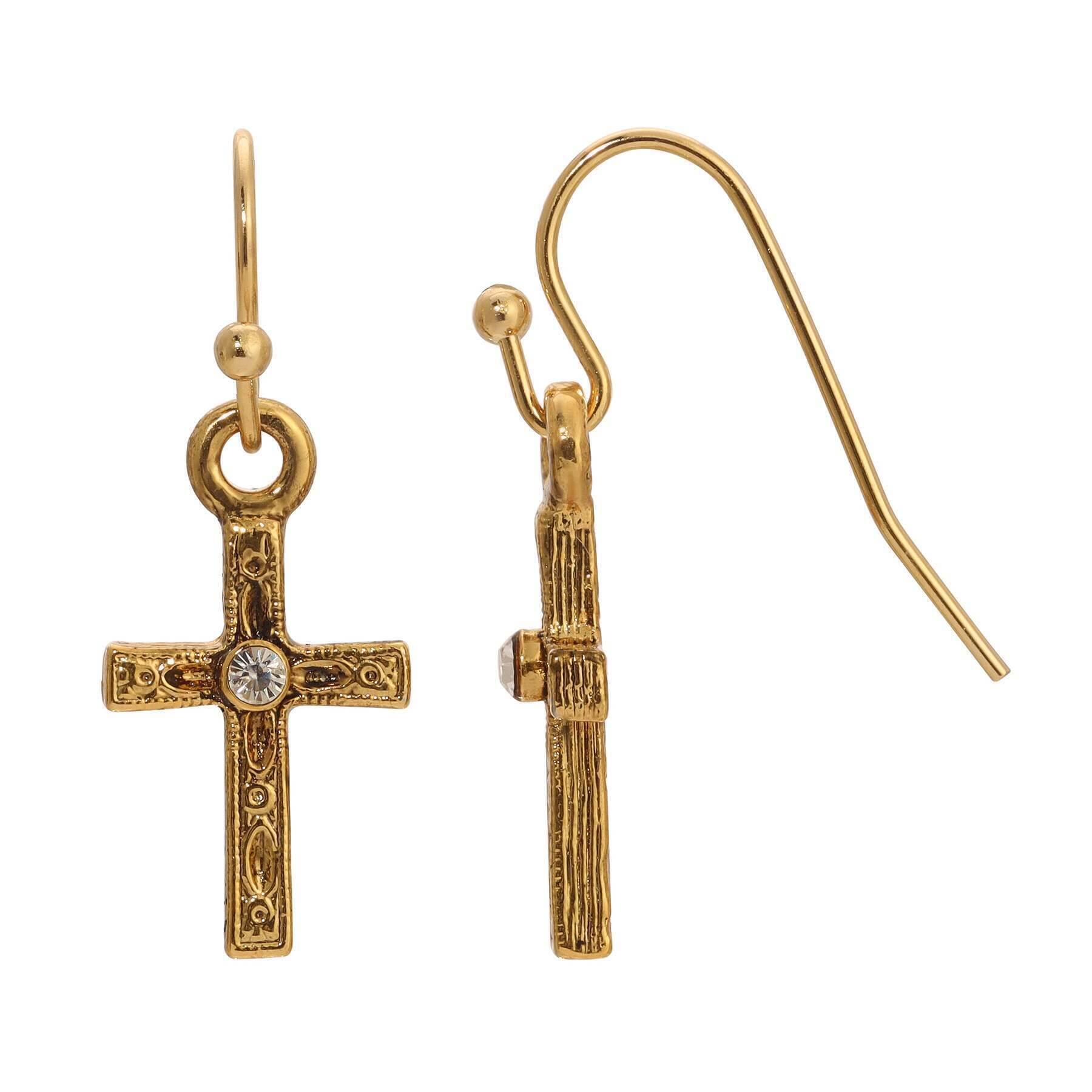 1928 Jewelry Golden Elegance Cross & Clear Crystal Drop Earrings - Dangle Earrings for Women, Gift for Christmas, Birthday, Wedding, Party & Special Occasions