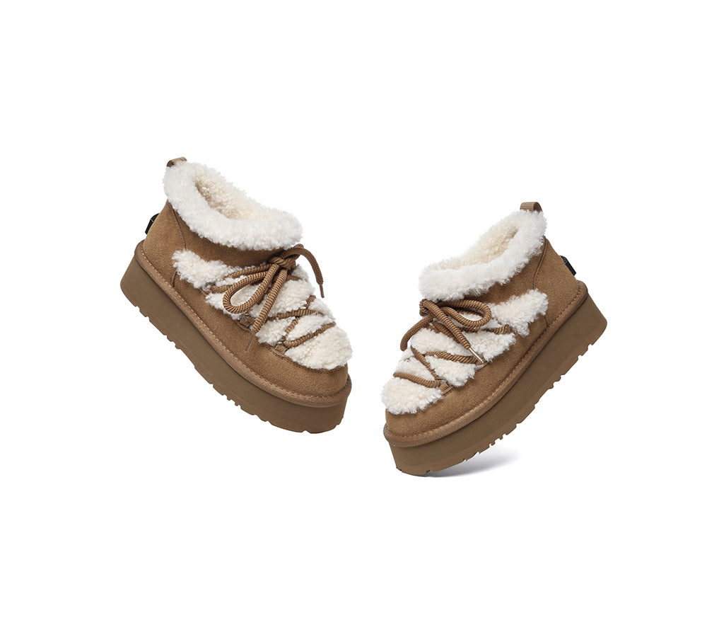 UGG EVERAU® Women's Sheepskin Wool Ankle Boots - Platform Mini Carmen Style for Winter Fashion | Cozy & Warm Footwear for Casual Outings, Office Wear & Date Nights
