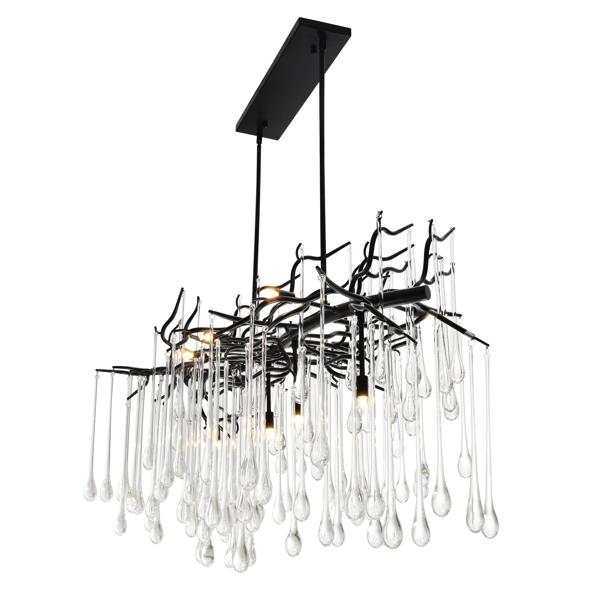 CWI Lighting Anita 10-Light Black Glass Chandelier for Dining Room, Living Room, Bedroom - Modern Indoor Ceiling Light Fixture for Home Decor