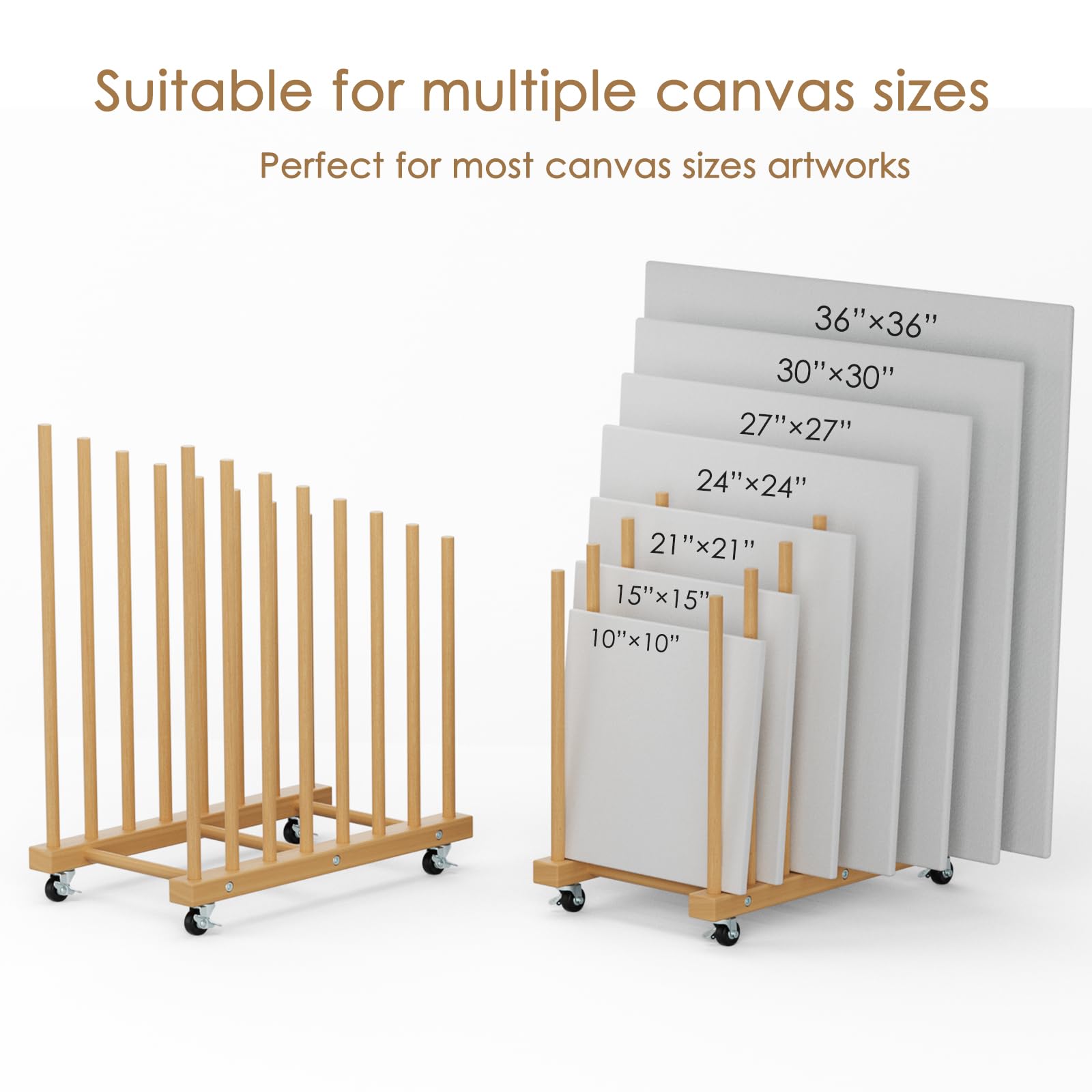 Art Storage Rack with Wheels - Wooden Drying & Display Stand for Canvas, Drawing Boards, Prints & Paper Pads - Perfect for Art Studios, Galleries & Home Artworks Organization