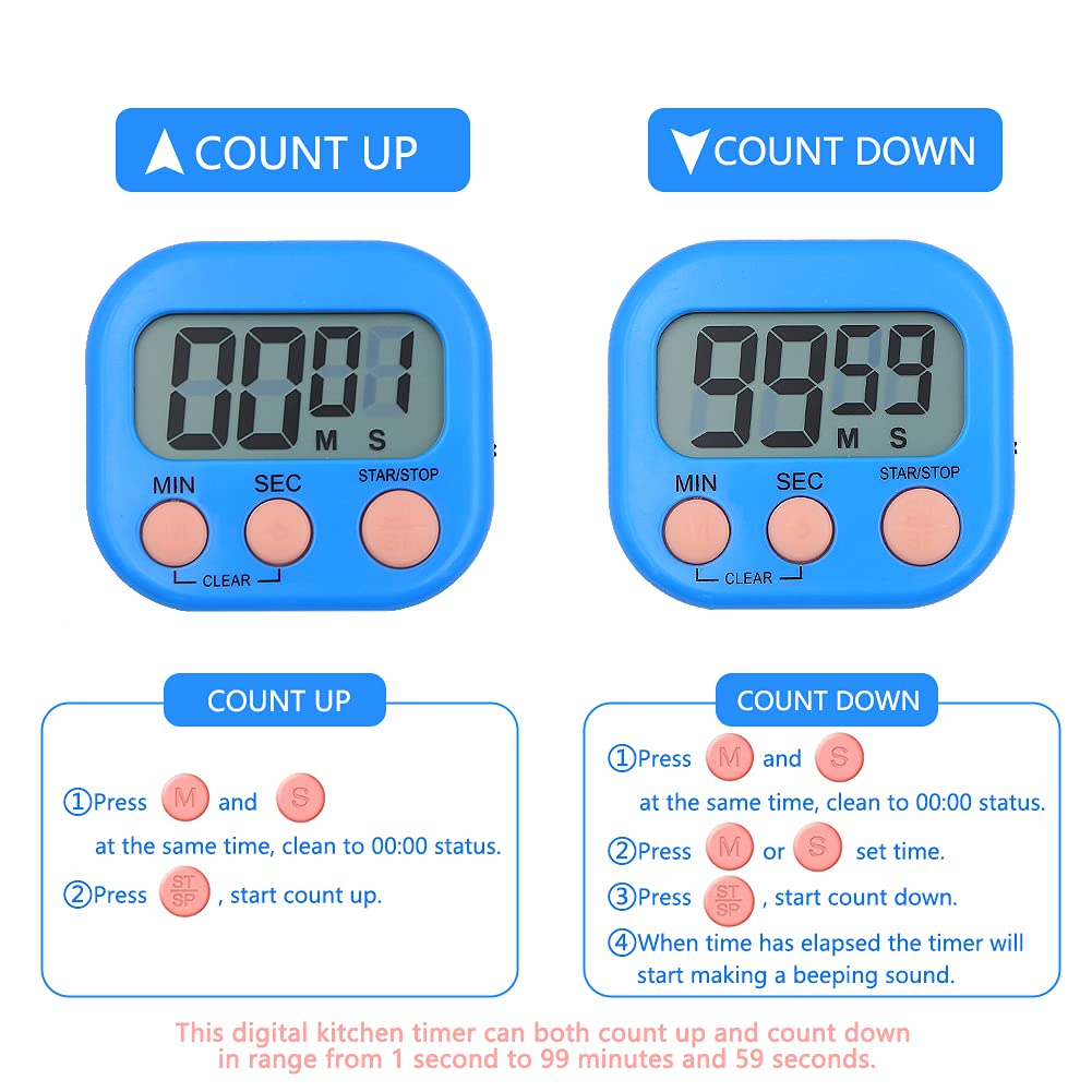 4-Pack Magnetic Digital Kitchen Timer with Loud Alarm - Colorful Countdown Stopwatch for Cooking, Boiling Eggs, Shower, Toothbrushing | Perfect for Home, Classroom, Gym & Kids Activities