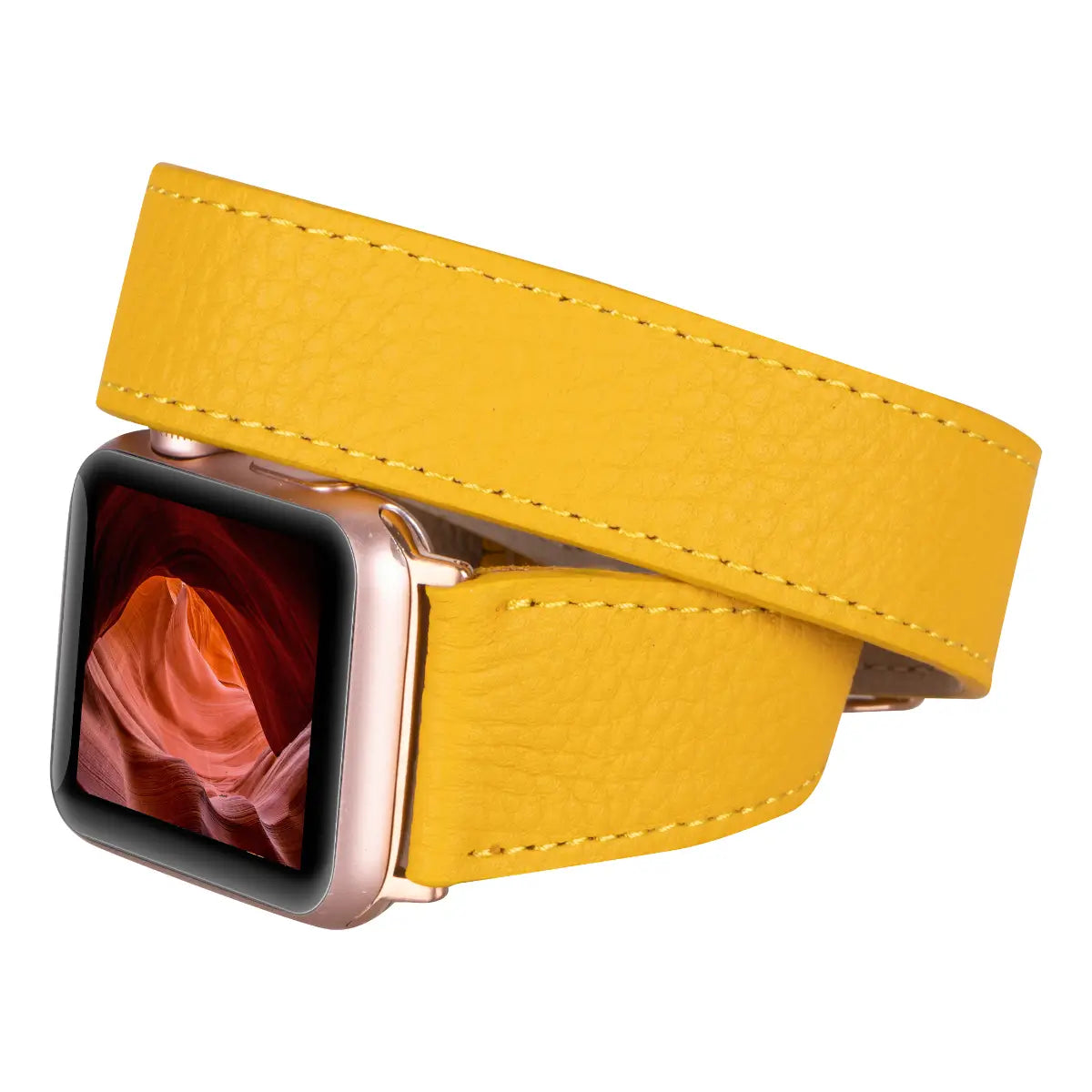 Premium Yellow Leather Double Tour Strap for Apple Watch - Stylish & Durable Replacement Band for Work, Fitness & Everyday Wear