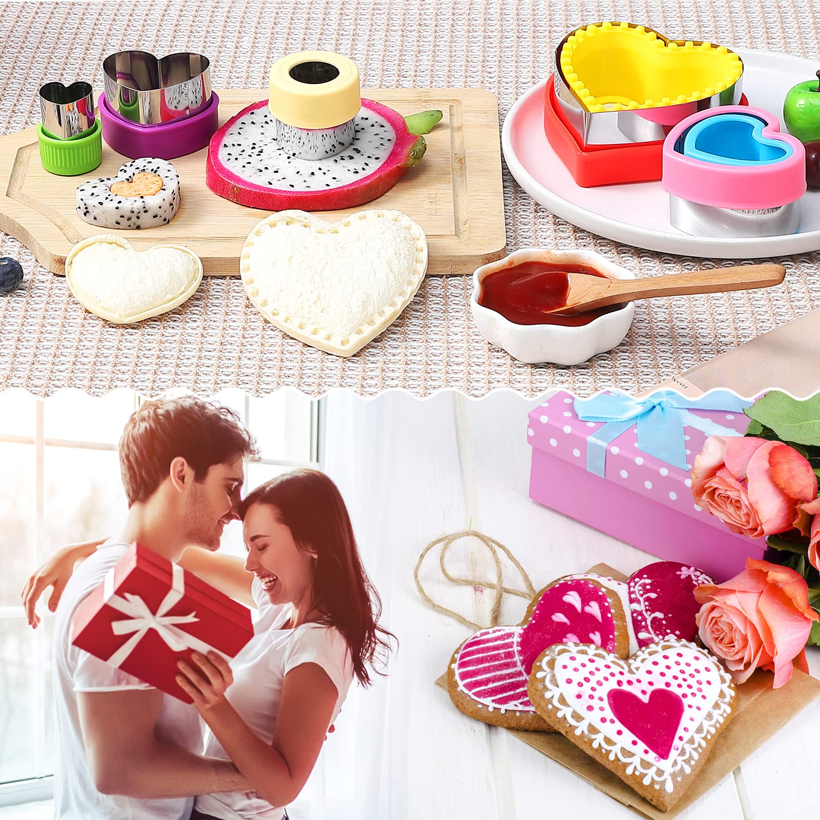 Heart Sandwich Cutter and Sealer Set - 5 Pcs Stainless Steel Valentine's Day Heart Shaped Cookie Cutters for Fruits, Vegetables, Cakes, Biscuits & Sandwiches - Perfect for Romantic Breakfast, Baking, and Party Food Decorations