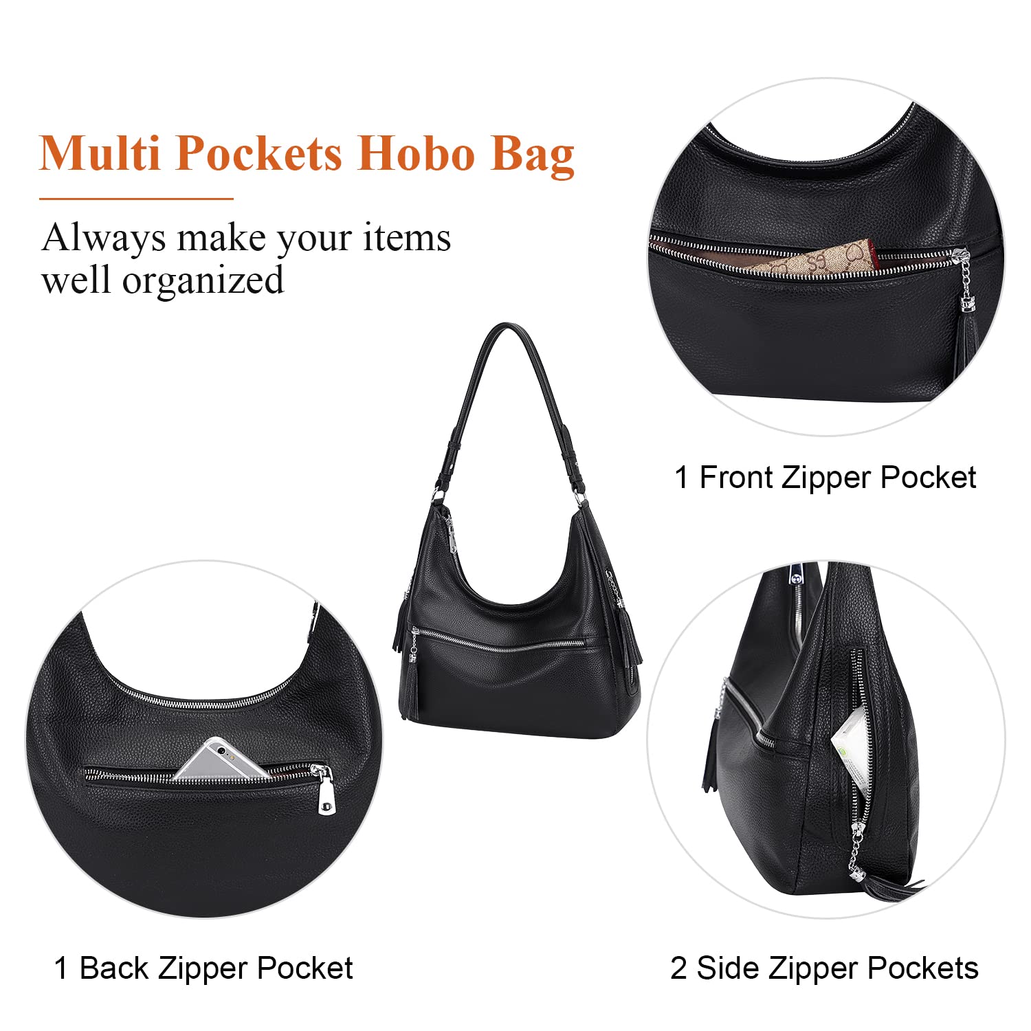 Genuine Leather Hobo Bags for Women - Soft Medium Shoulder Purse & Handbag - Stylish Casual Everyday Use for Work, Shopping & Travel