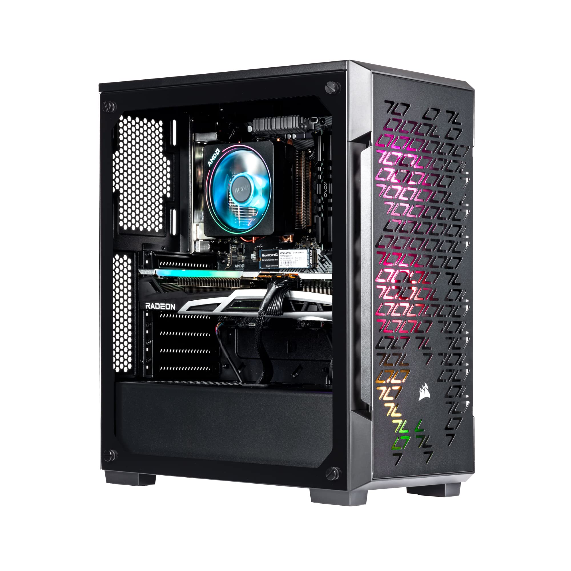 Velztorm Fultix Custom Gaming PC - AMD Ryzen 5 5500 6-Core, Radeon RX 6600 XT 8GB, 64GB DDR4 RAM, 1TB SSD + 2TB HDD, RGB Fans, Windows 11 | High Performance Desktop Computer for Gaming, Streaming & Content Creation