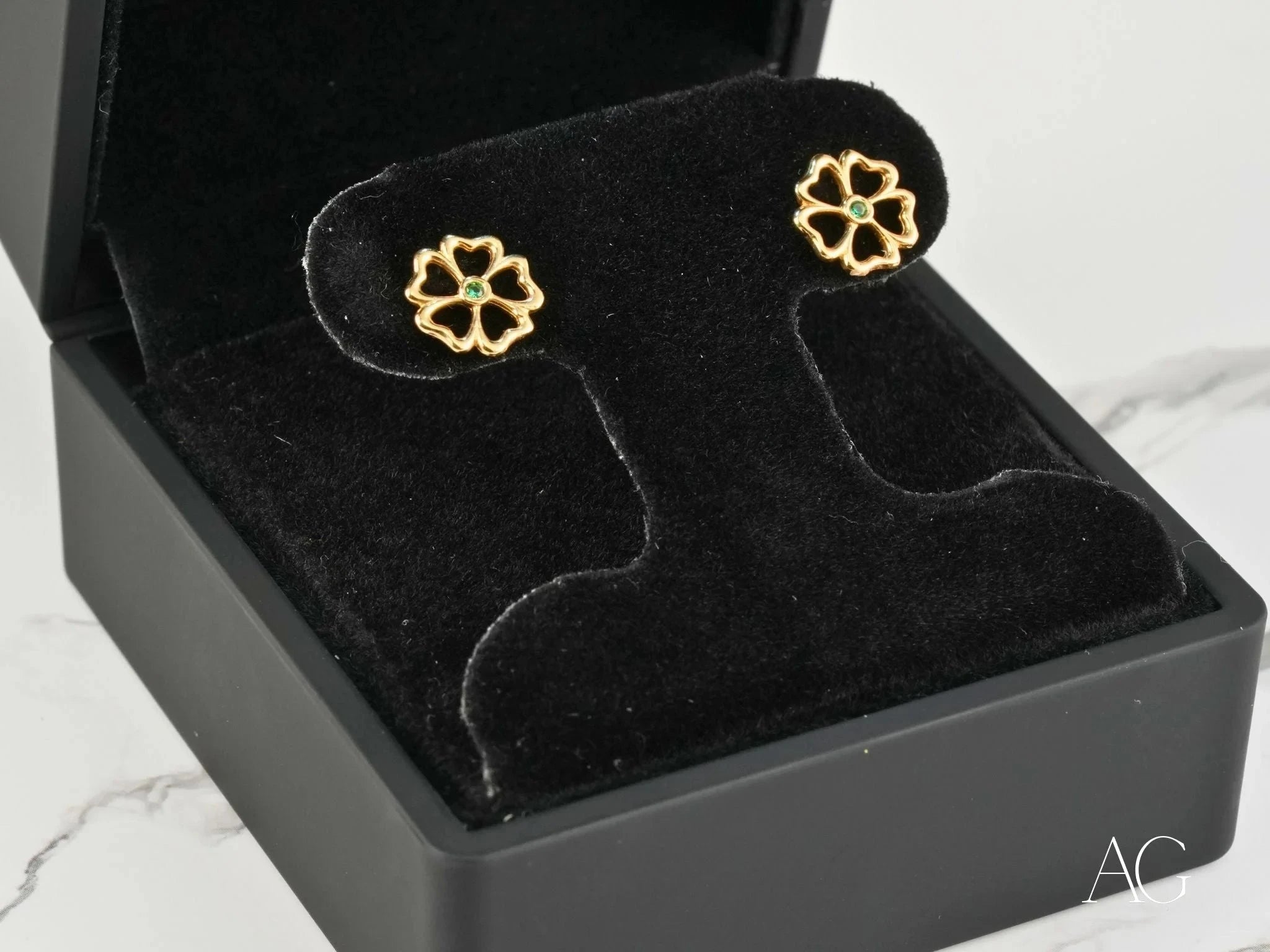 18K Gold Green Cubic Zirconia Clover Earrings for Women - Lucky Charm Jewelry for St. Patrick's Day & Everyday Wear