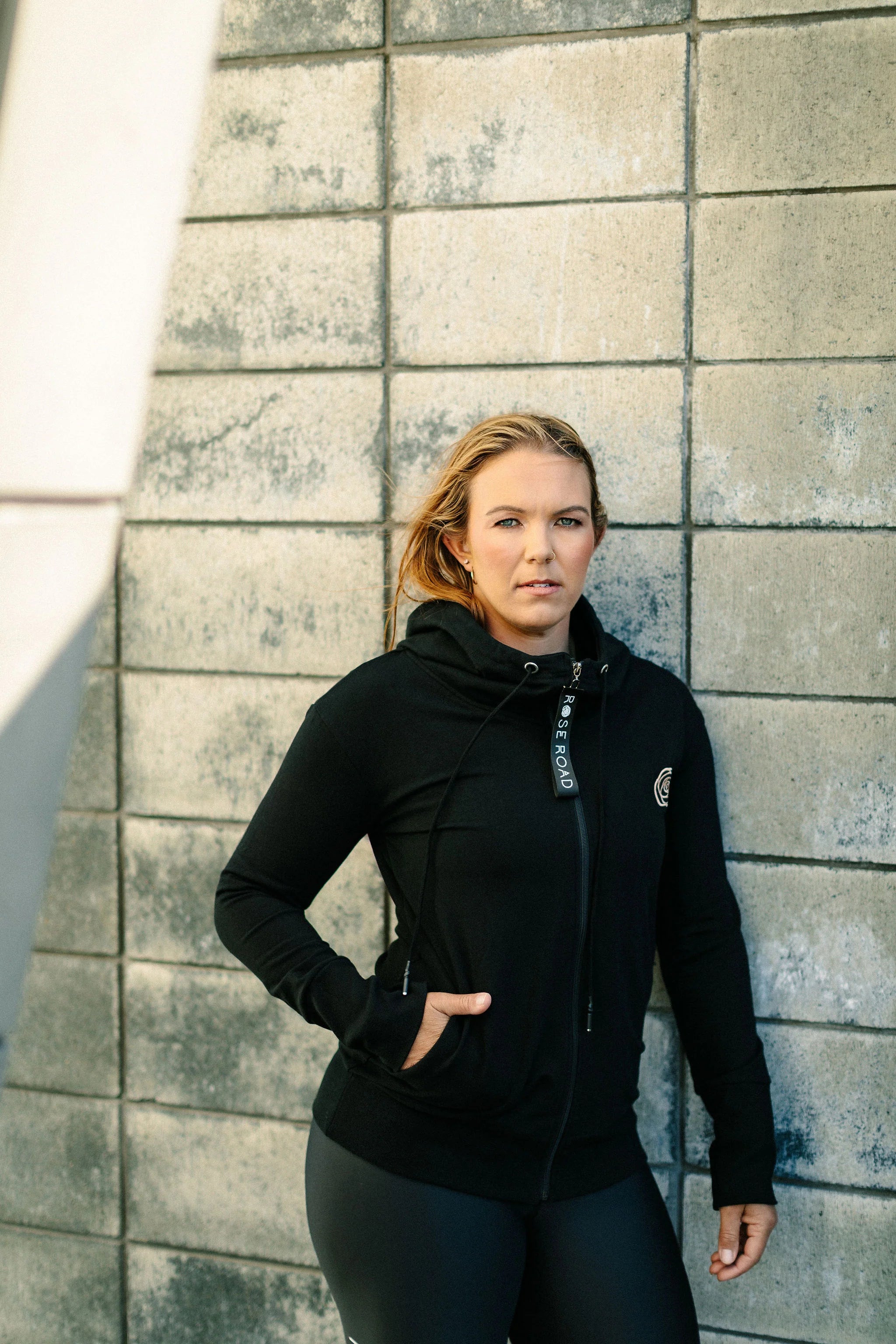 Black Zip Up Hoodie with Rose Gold Badge & Back Logo - Stylish Casual Wear for Men & Women | Perfect for Gym, Streetwear & Everyday Comfort