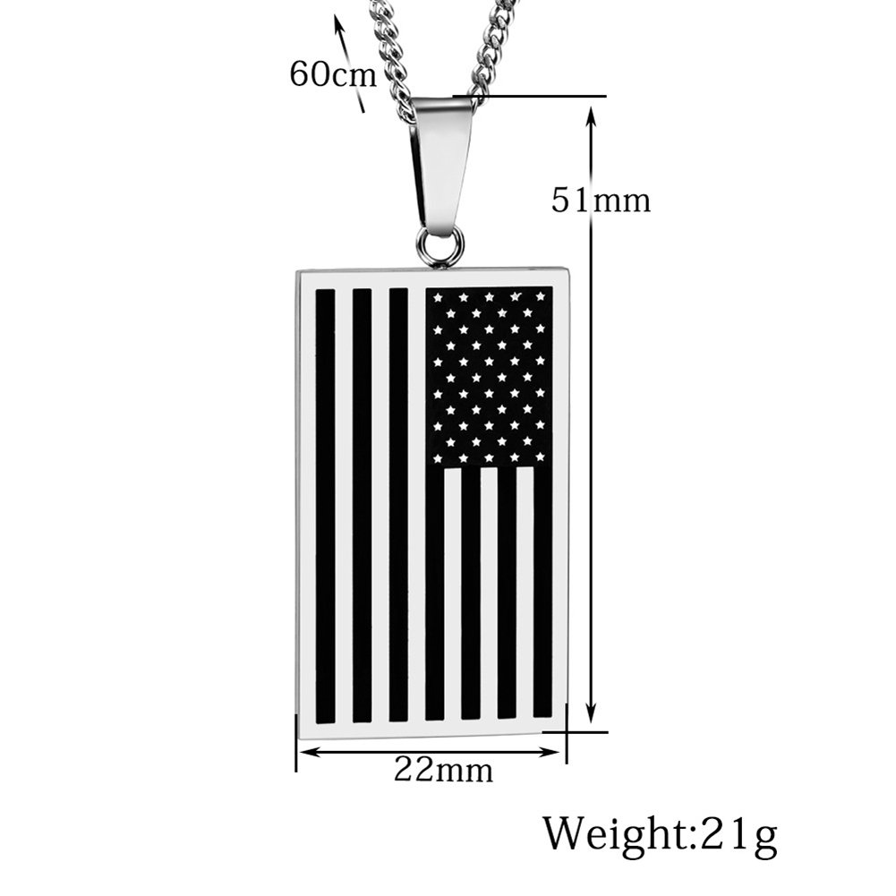 USA Flag Dog Tag Necklace - Patriotic Stars & Stripes Pendant with 24