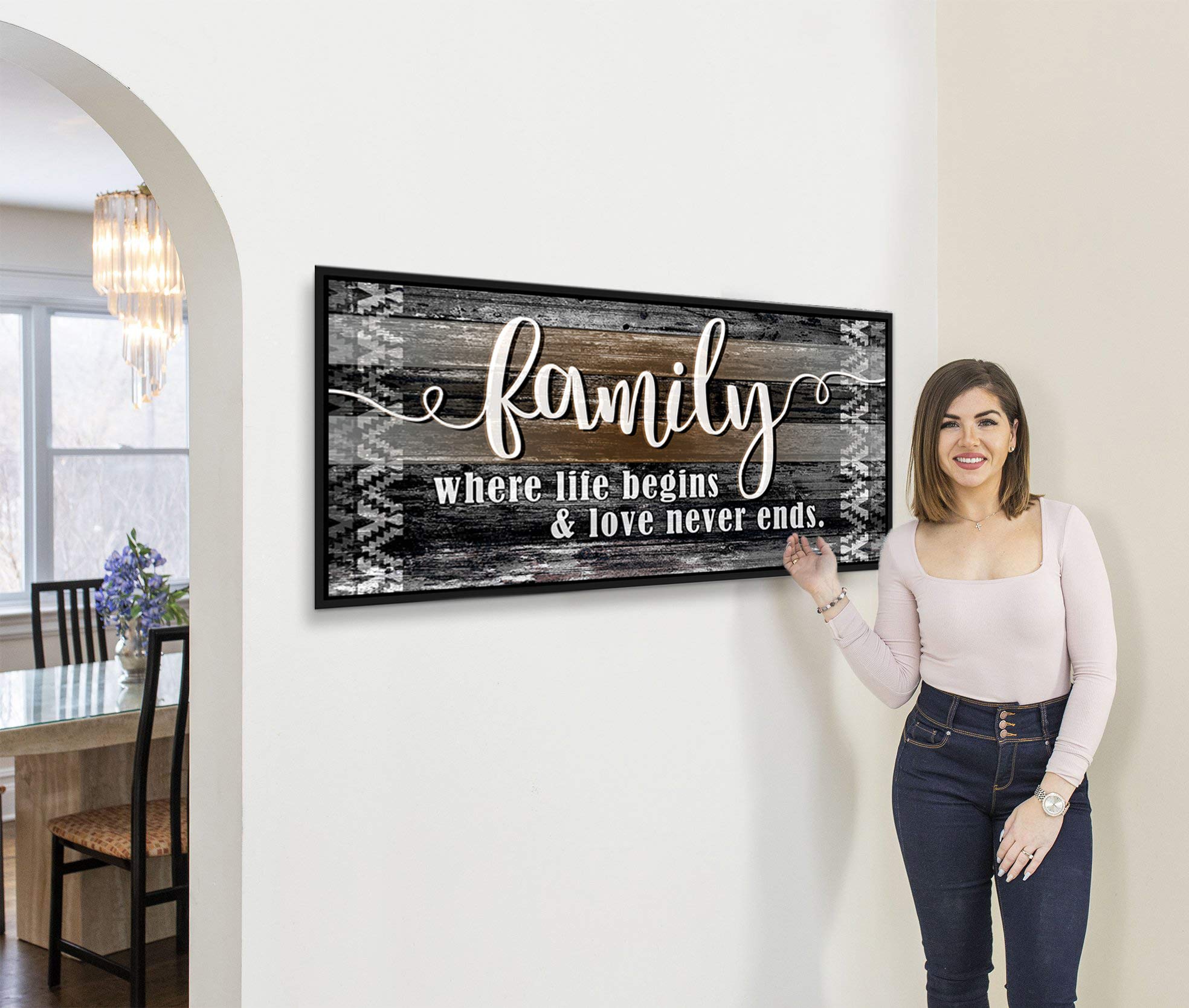 Farmhouse Family Sign - Rustic Wooden Wall Decor with Floating Frame for Living Room, Bedroom, or Entryway | Brown & Black Hanging Art (42x19 inches) | Perfect for Home Decor, Wedding Gift, or Housewarming Present