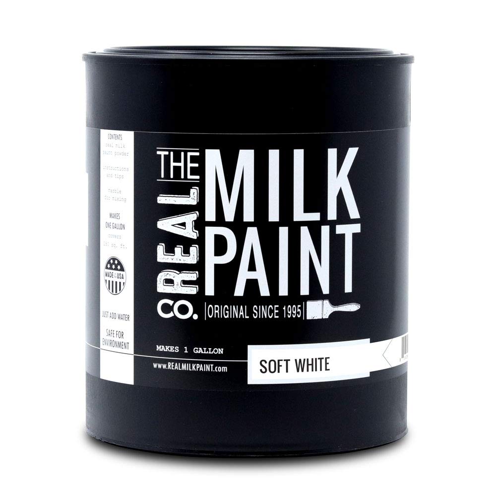Real Milk Paint - Water-Based Organic Matte Paint for Wood Furniture, Cabinets, Walls, Brick & Stone | No VOC, Eco-Friendly | Soft White 1 Gallon | Perfect for DIY Home Renovation & Vintage Furniture Restoration